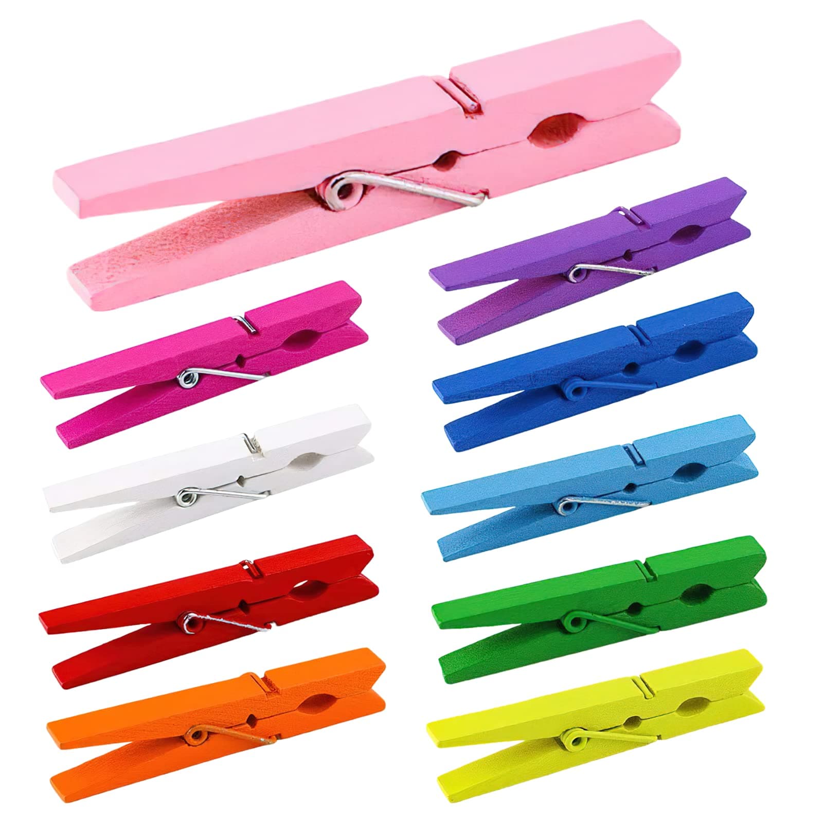 Clothes Pins, Colored Clothespins 50 PCS 2.9" Natural Birchwood Close Pins, Strong Grip, Colorful Clothespins, Multi-Purpose Colored Clothes Pins for Crafts, Hanging Clothes, Laundry