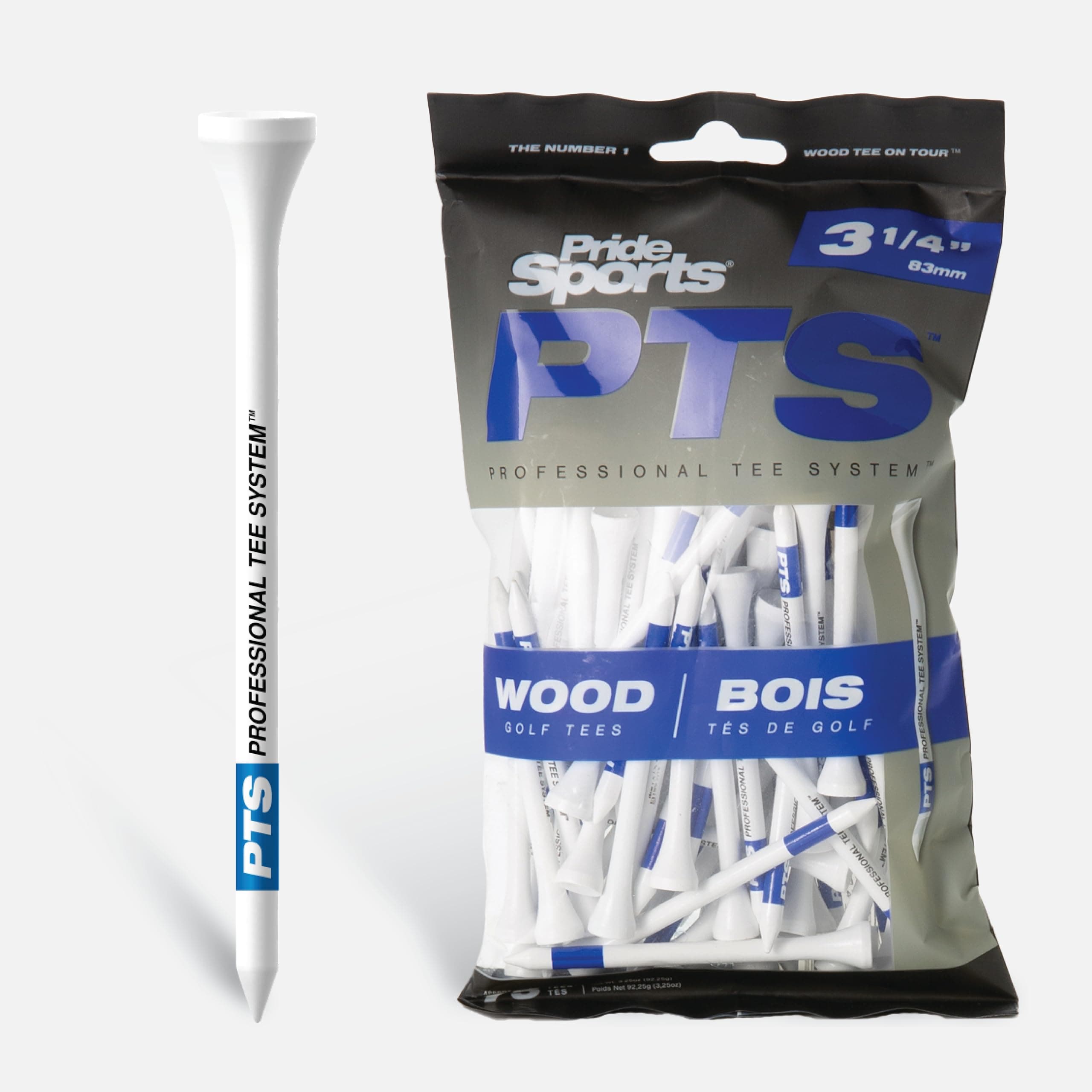 PrideSports PTS Wood Golf Tees | 75 Count, 3-1/4 Inch | #1 Wood Tee on Tour | Best for Drivers & Woods Medium 75 Count