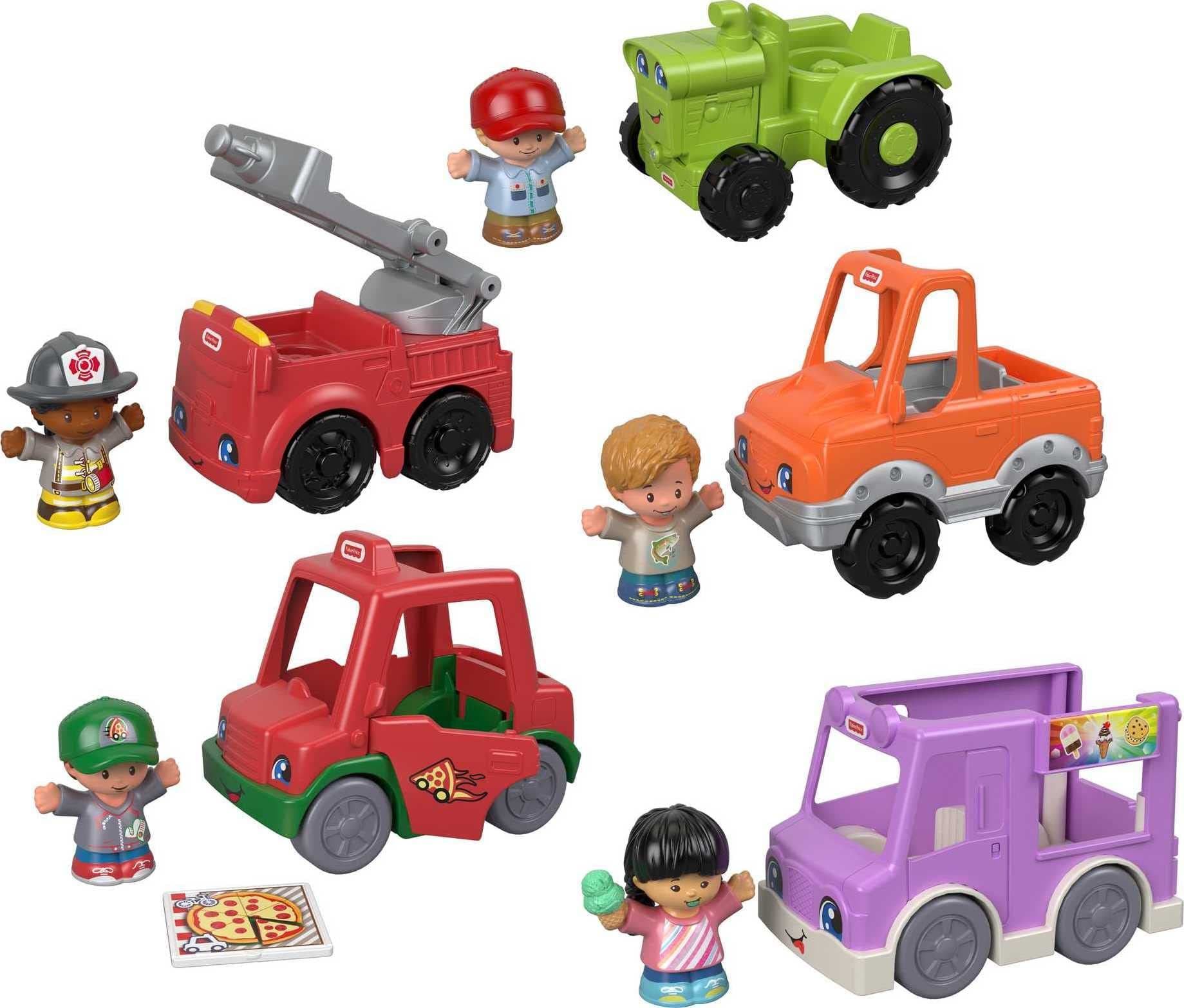 Fisher-Price Little People Toddler Toys Around the Neighborhood Vehicle Set, 5 Cars & 5 Figures for Preschool Pretend Play Kids Ages 1+ Years