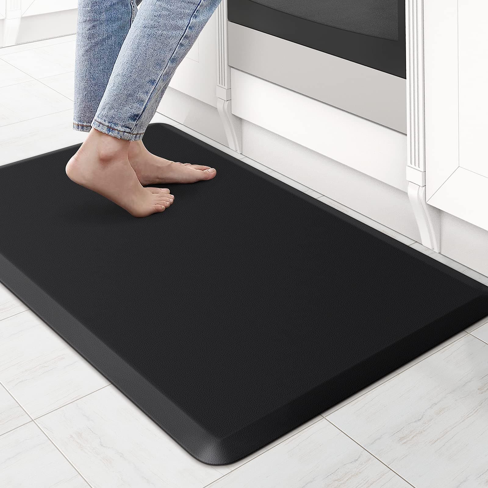 KitchenClouds Kitchen Mat Cushioned Anti Fatigue Rug 17.3"x28" Waterproof, Non Slip, Standing and Comfort Desk/Floor Mats for House Sink Office (Black) Black 28"L x 17.3"W x 0.5"Th