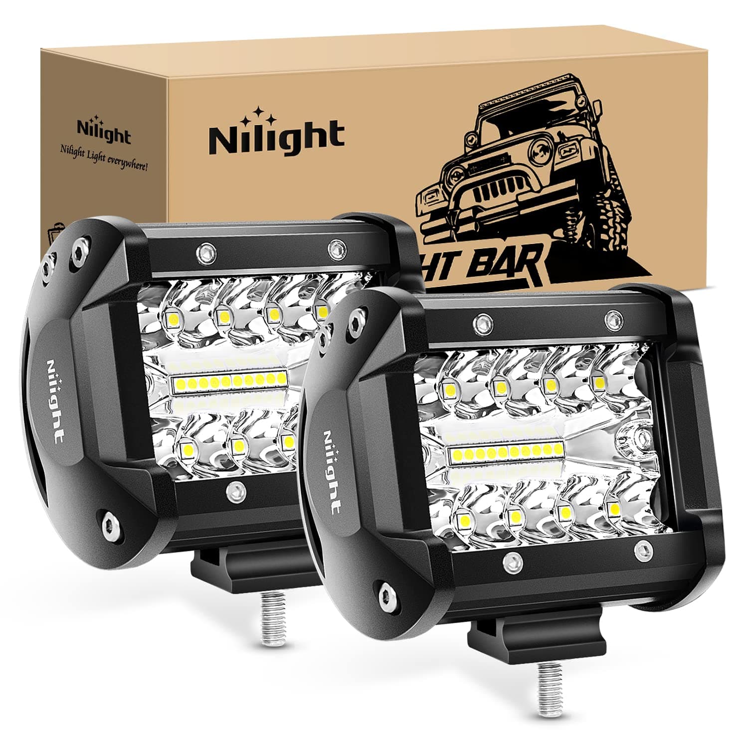 Nilight Led Light Pods 2PC 4Inch 60W Flood Spot Combo Triple Row Driving Lamp Roof Bumper Off Road LED Work Lights Pods for Van Camper Wagon Car Pickup Golf Cart ATV UTV SUV Truck Boat 4x4 Led Pods LED Pods