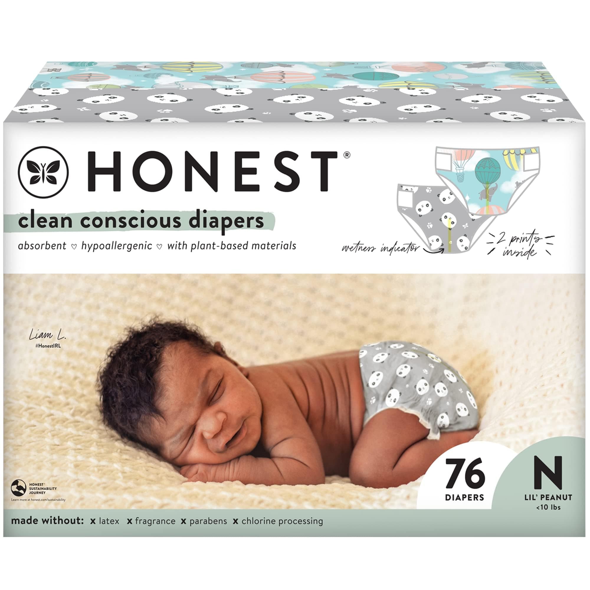 The Honest Company Clean Conscious Diapers Plant-Based Sustainable Above It All and Pandas Club Box Size Newborn 76 Count
