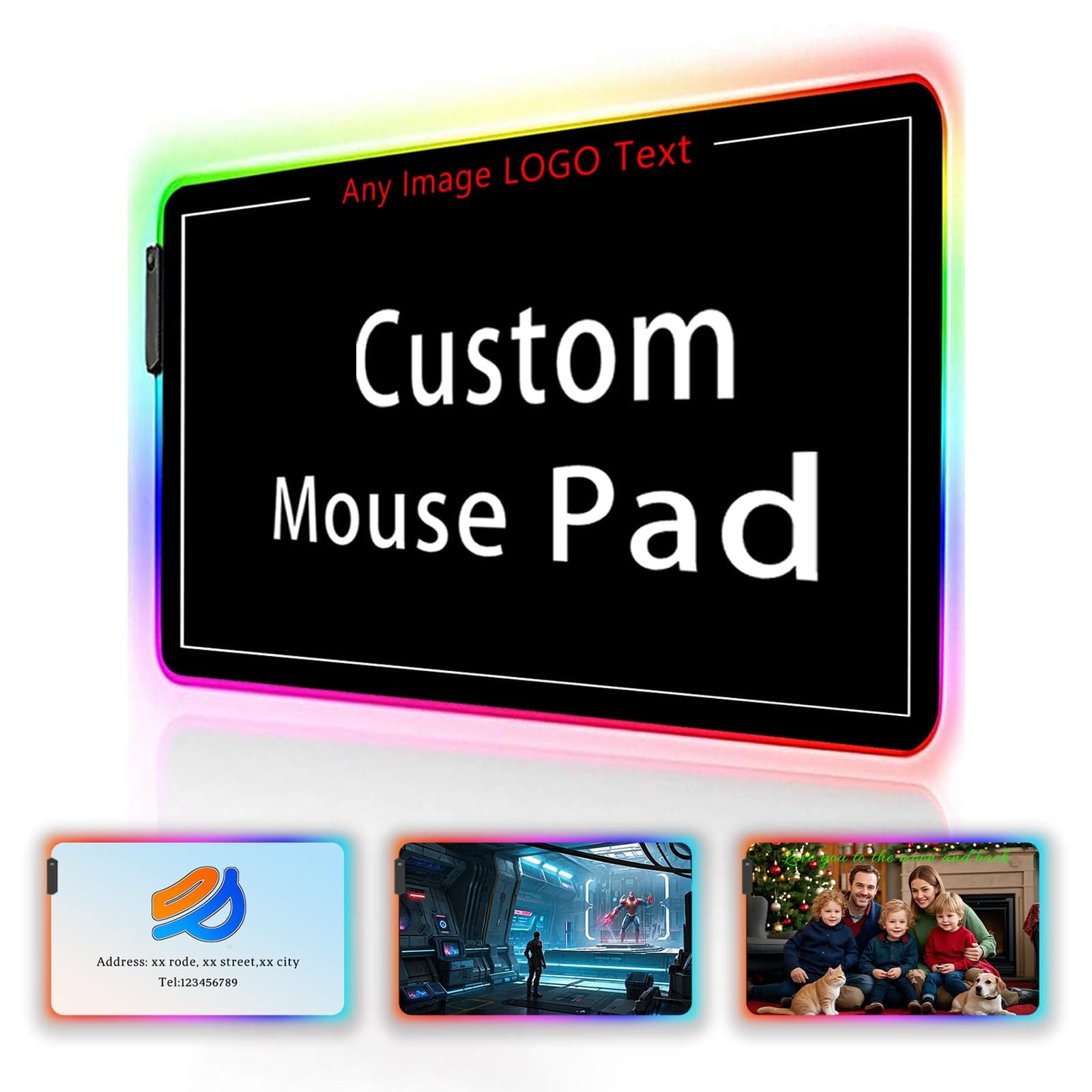 Nsipan Custom RGB Mouse Pad Personalized Led Mouse Pad with Picture Custom Gaming Mouse Pad Glowing Led Non-Slip Rubber Base Computer Keyboard Pad Mat, 23.6x13.8 in 23.6 x 13.8 in