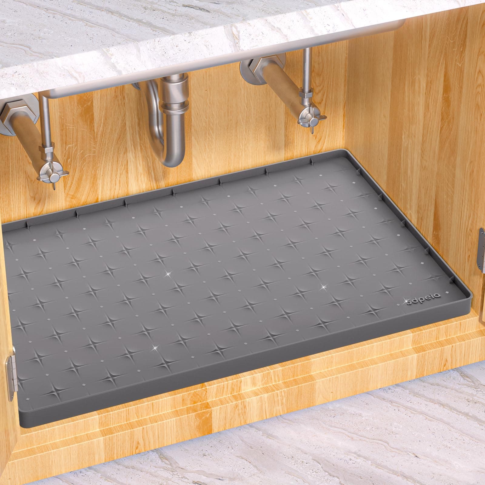 Sdpeia Under Sink Mat 34"Ă22" Waterproof Silicone Cabinet Liner & Sink Protector for Kitchen & Bathroom, Multi-Purpose Organizers Tray for Pets, Laundry, Cat Litter Mat, Gray Gray 22"W x 34"L