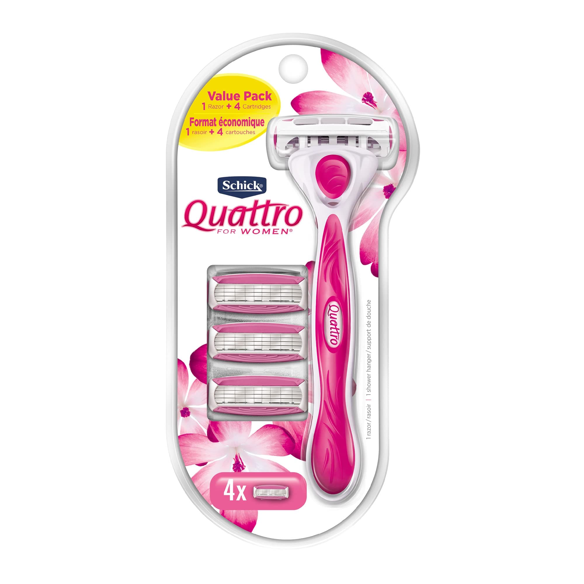 Schick Quattro Womens Value Pack with 1 Razor and 4 Razor Blade Refills 4 Count (Pack of 1) Razor & 4 Refills