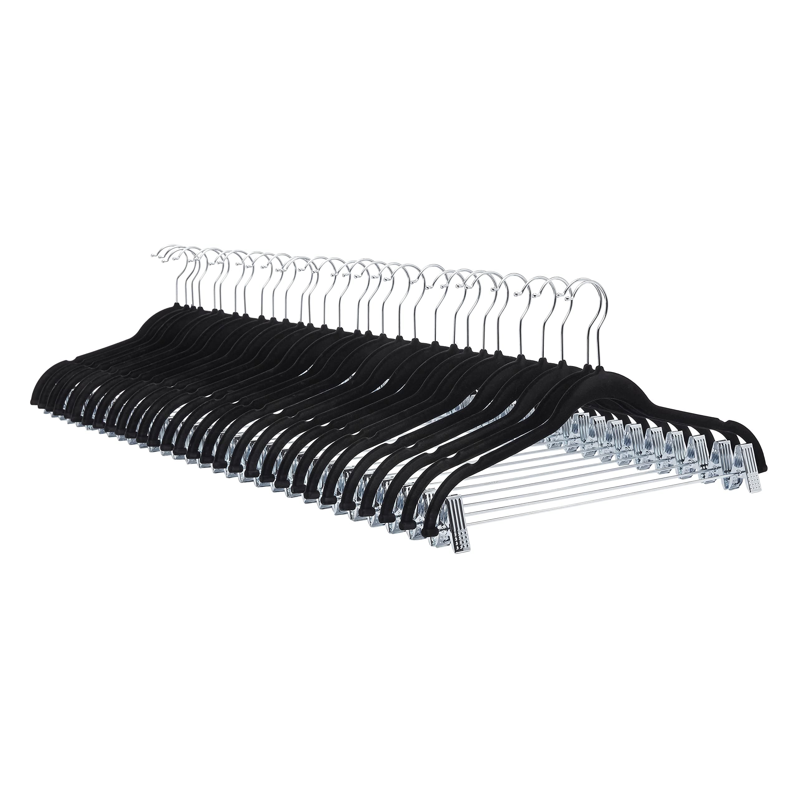 Amazon Basics Velvet, Non-Slip Skirt Clothes Hangers with Clips, Organize Pants and Skirts, Black/Silver, Pack of 24 Pack of 24 Black/Silver