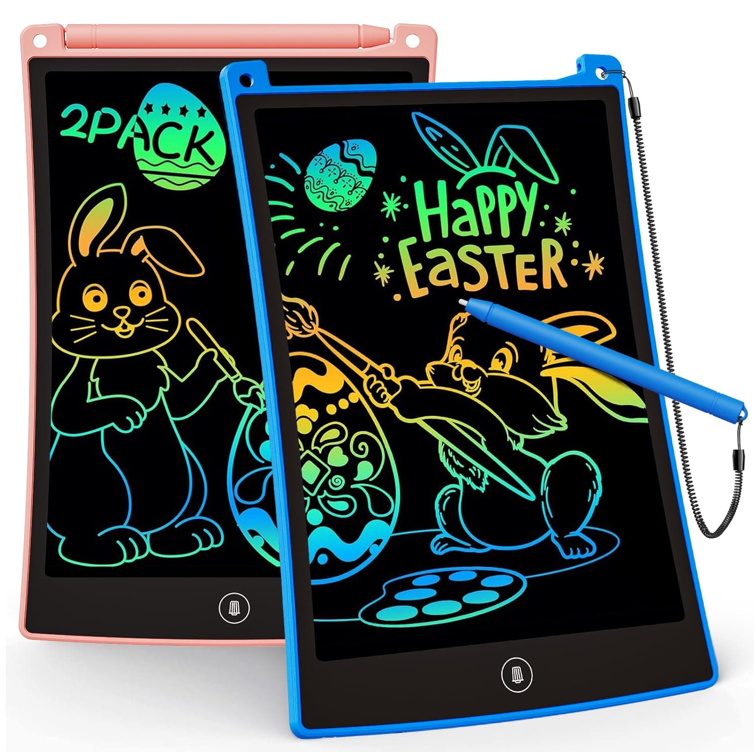 KOKODI 2 Pack LCD Writing Tablet for Kids, 8.5 Inch Colorful Doodle Board, Car Trip Travel Games Learning Toys, Erasable Drawing Pad, Birthday Gifts for Boys Girls Age 3 4 5 6 7 8(Blue & Pink) Pink &blue 8.5 Inch
