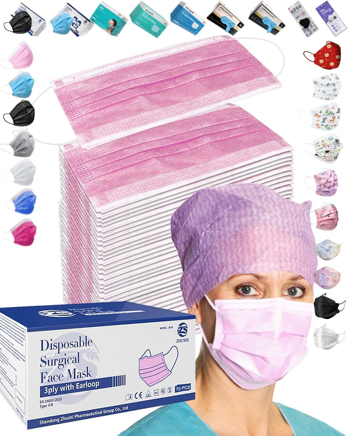 50PCS Cute Pink Disposable Comfortable Earloop Face Masks (10 PCS/Bag Sealed,Pack of 5) Medical Grade ASTM Level 2,High Filtration Ventilation Skin-Friendly 3-Ply Fabric (Non-Woven 65%,Melt-Blown 35%) Astm Level 2 - Pink 700 Count (Pack of 1)