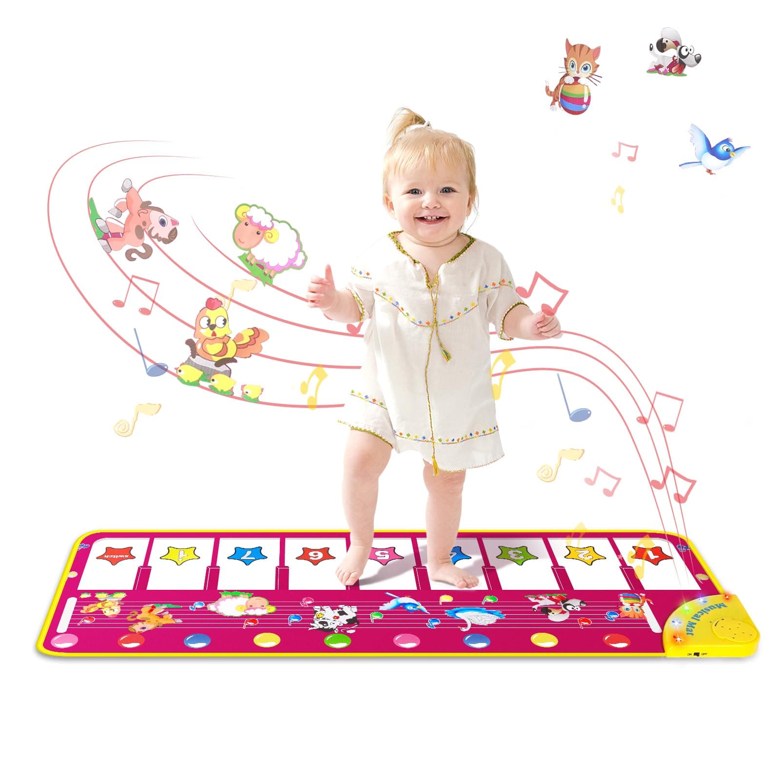 M SANMERSEN Piano Mat - Musical Keyboard Floor Playmat 39.5" Electronic Music Animal Touch Play Blanket Funny Xmas Gift Toy for 1 2 3 Year Old Purple