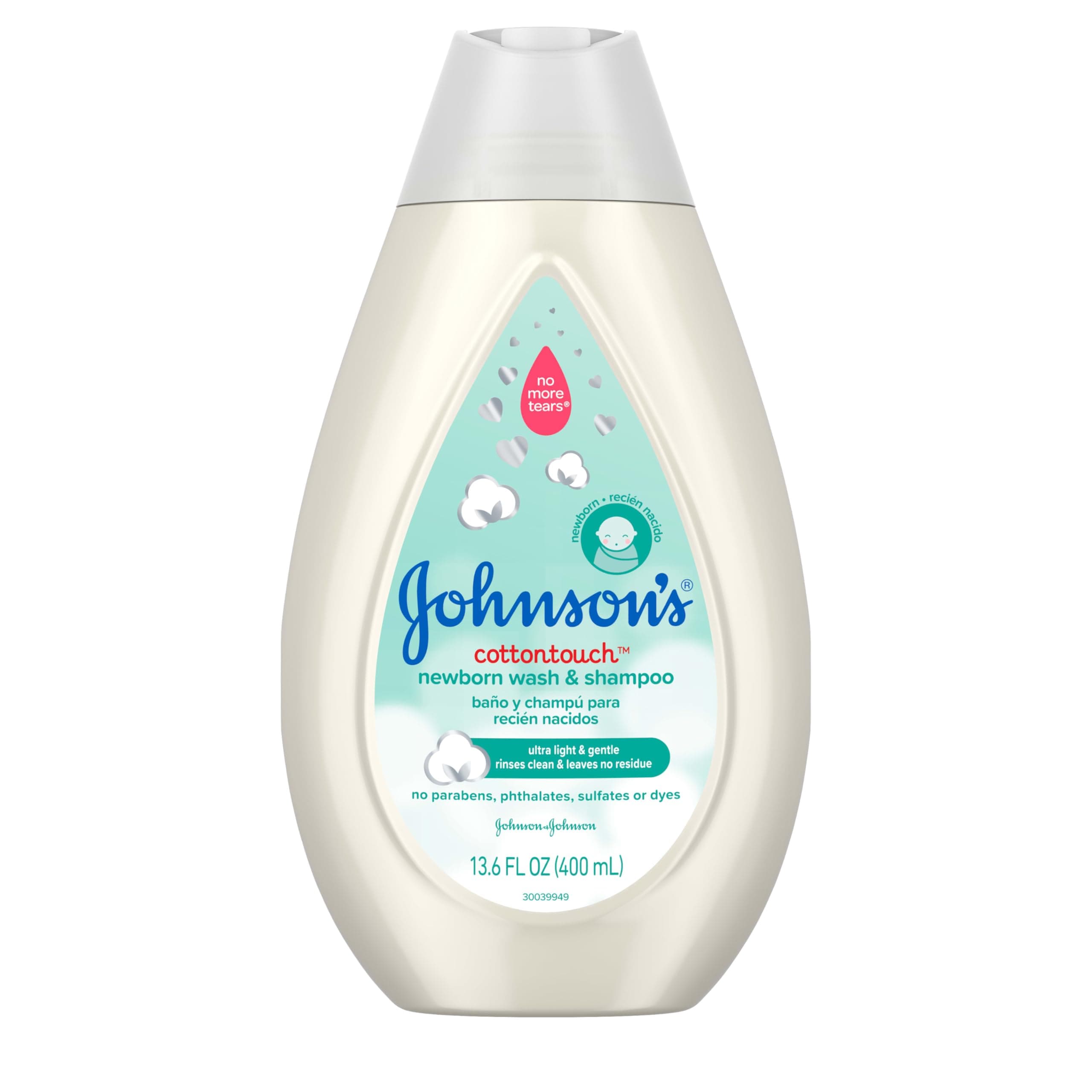 Johnson's CottonTouch Newborn Baby Body Wash & Shampoo, Gentle & Tear-Free, Made with Real Cotton, Gently Washes Away Dirt & Germs, Sulfate- & Paraben-Free for Sensitive Skin, 13.6 fl. oz 13.6 Fl Oz (Pack of 1)