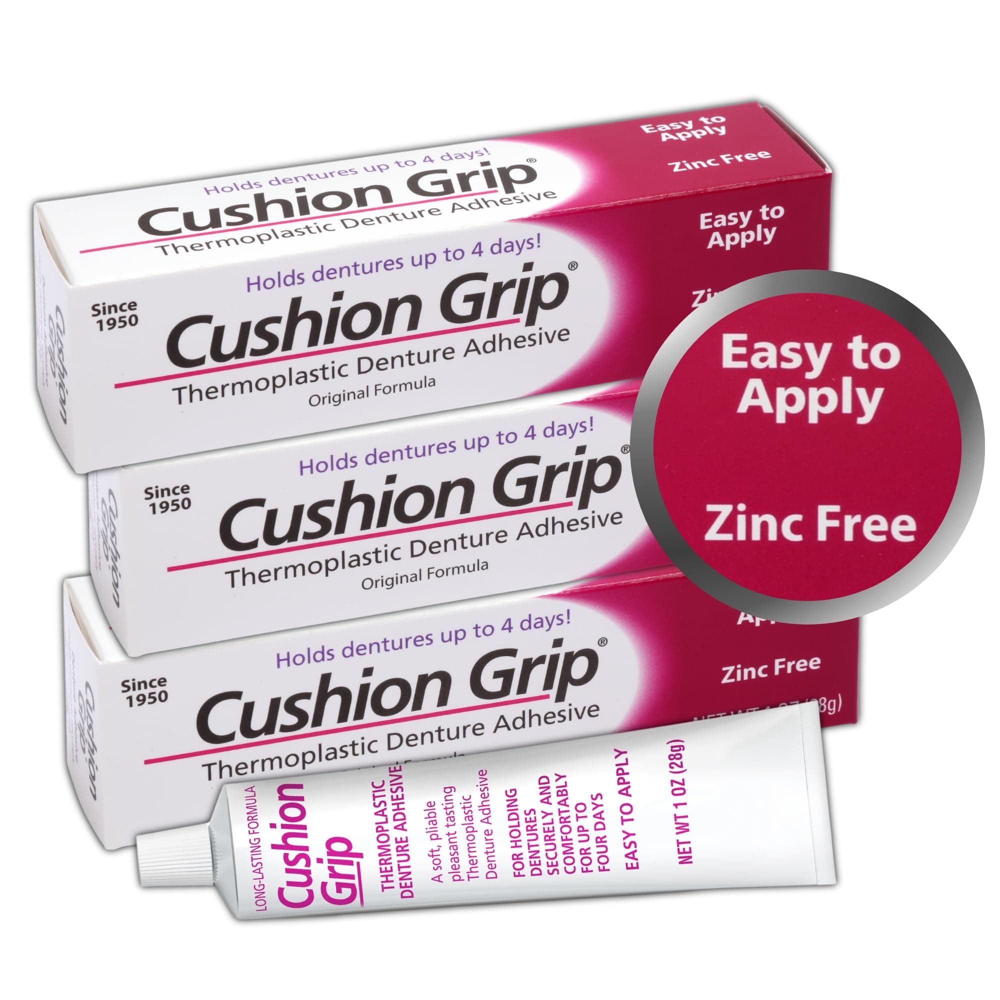 Cushion Grip Thermoplastic Denture Adhesive, 1 oz (Pack of 3) 1 Ounce (Pack of 3)