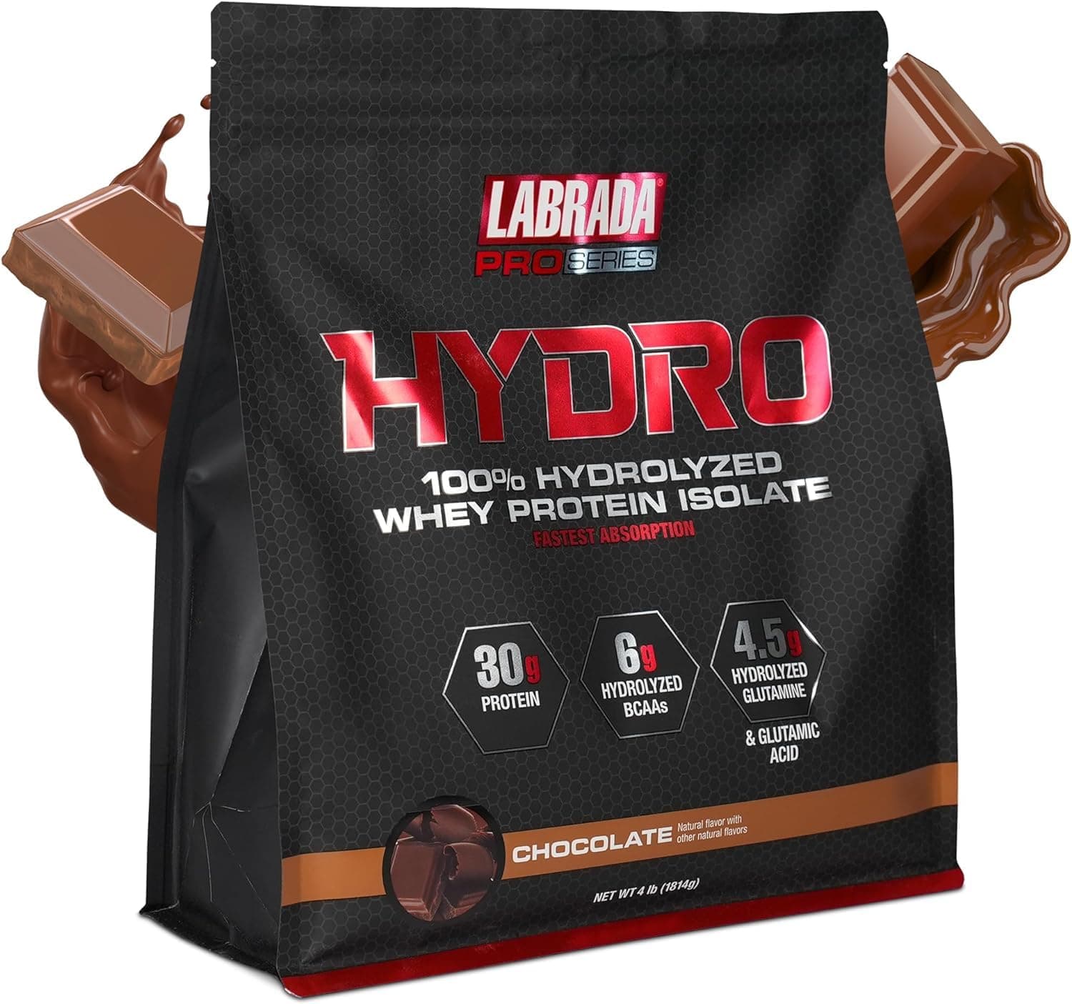 LABRADA Hydro 100% Pure Hydrolyzed Whey Protein Isolate Powder, Lactose Free, Glutamine, Fastest Digesting Whey Available, Instant Mixing, Delicious Taste 47 Servings 4lb (Chocolate) Chocolate 4 Pound (Pack of 1)