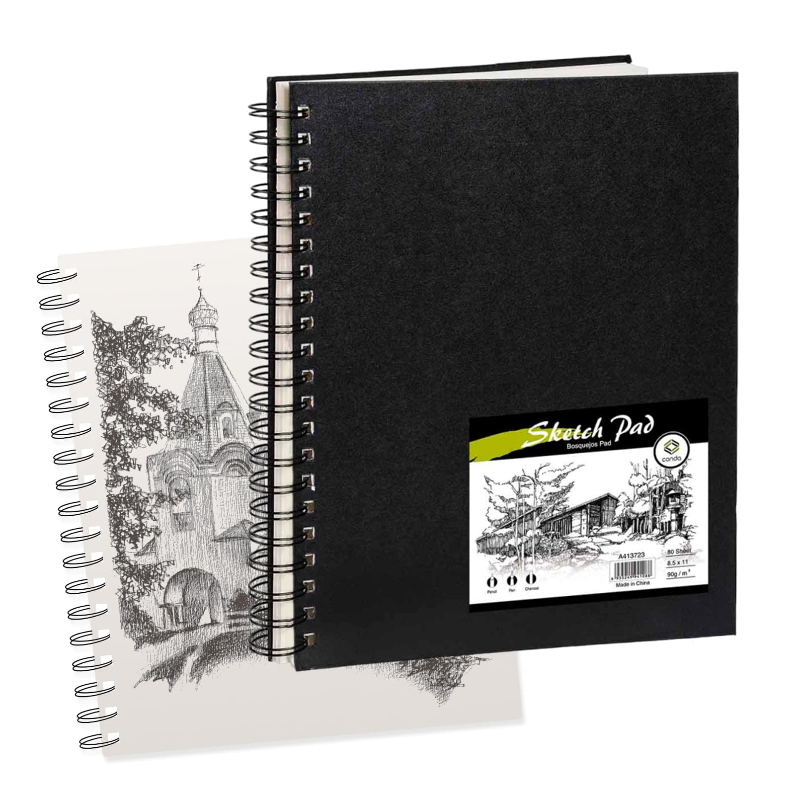 Conda 8.5"x11" Hardbound Sketch Book, Double-Sided Hardcover Sketchbook, Spiral Sketch Pad, Durable Acid Free Drawing Art Paper for Adults 8.5"x11" 1 Pack Black