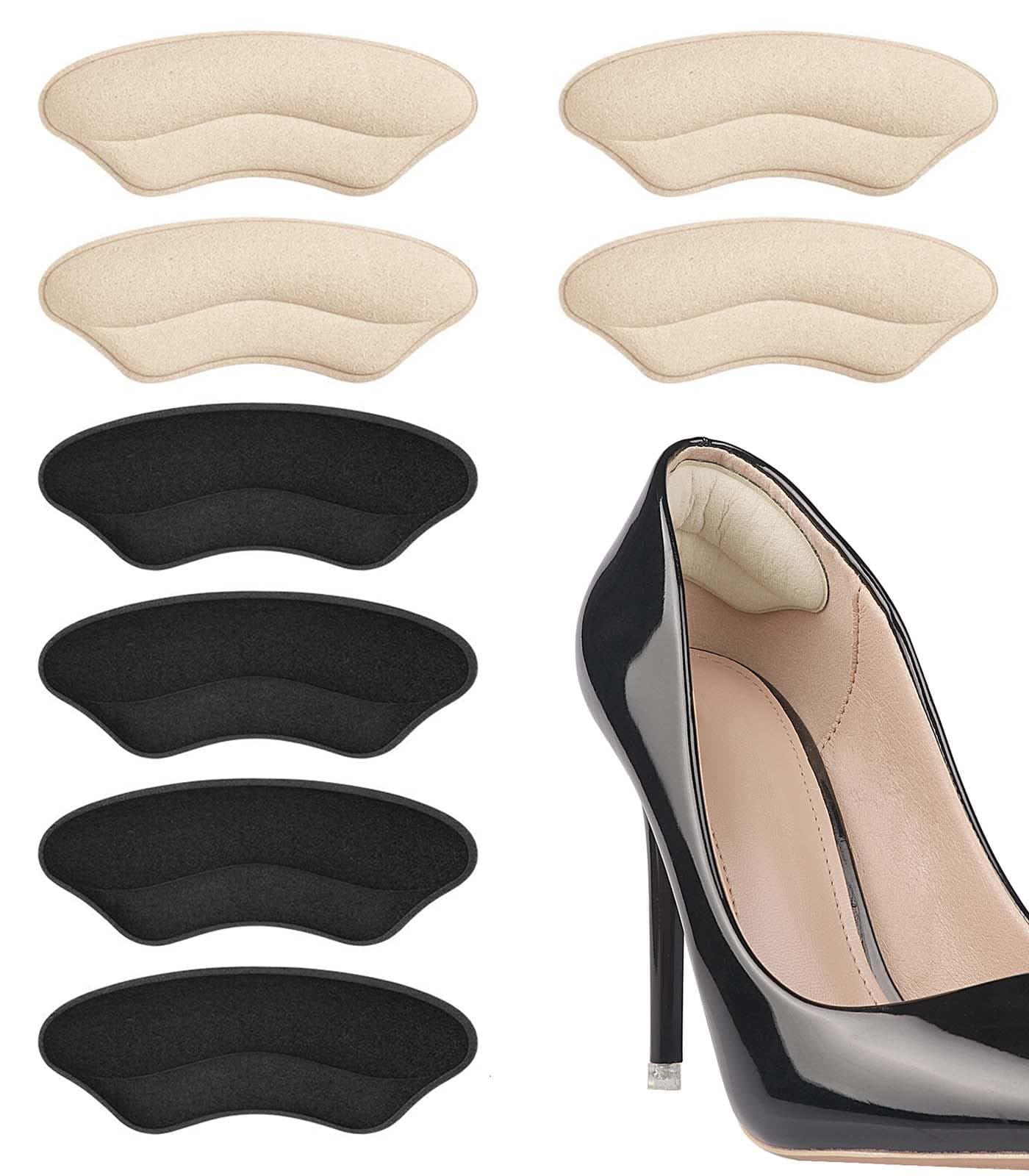 Heel Pads for Shoe That are Too Big, Inserts for Women, Heel Grips for Womens Mens, Protectors Cushion Liners for Blisters Loose Shoes, Comfort Fillers (BeigeBlack 4Pairs) Suede Beigeblack 4pairs