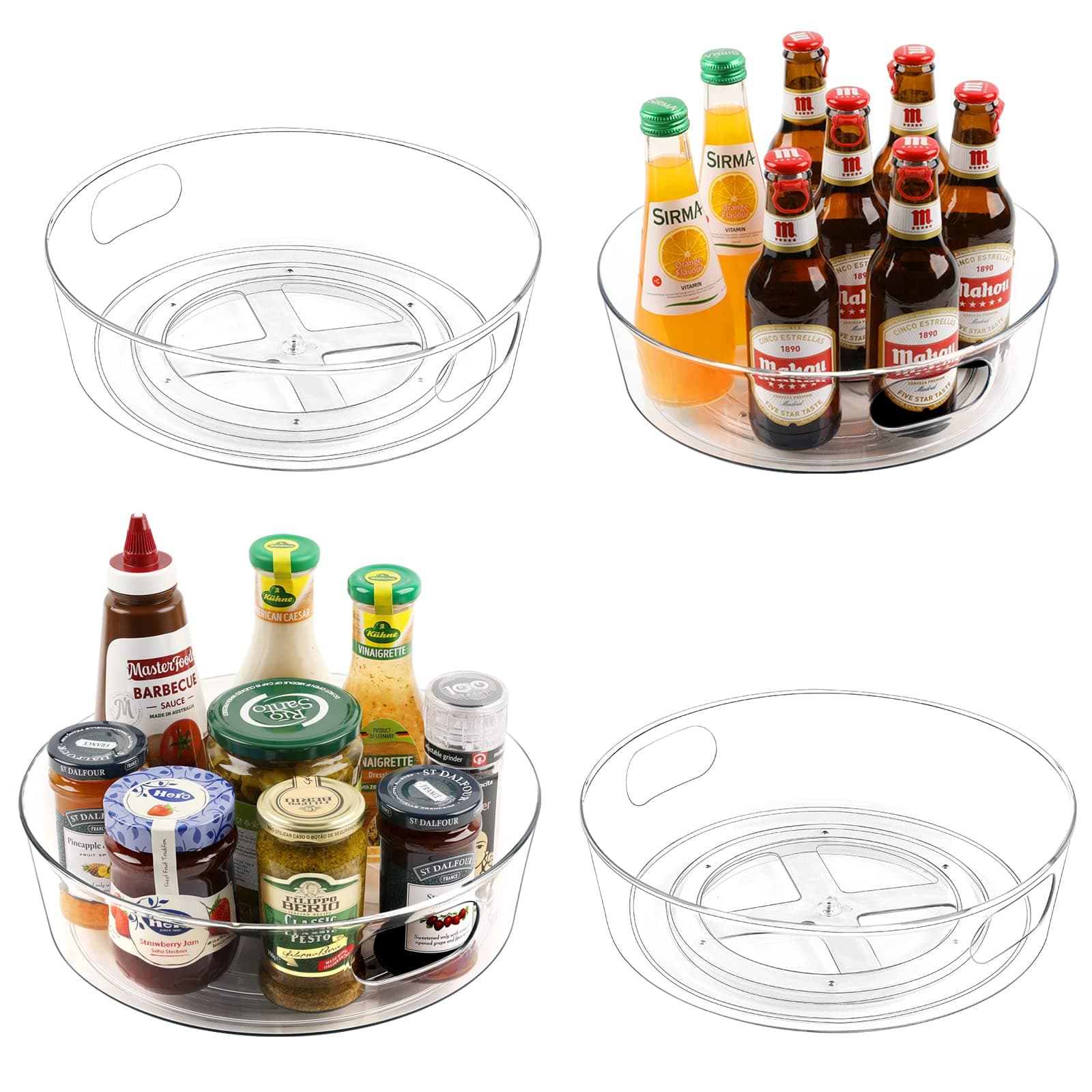 GUZON 4 Pack Lazy Susan Organizer for Cabinet, Upgraded 11.5" Clear Turntable Organizer with Handles and Raised Edge, Pantry Organizers and Storage for Kitchen, Refrigerator, Bathroom, Table 11.5"-4pc