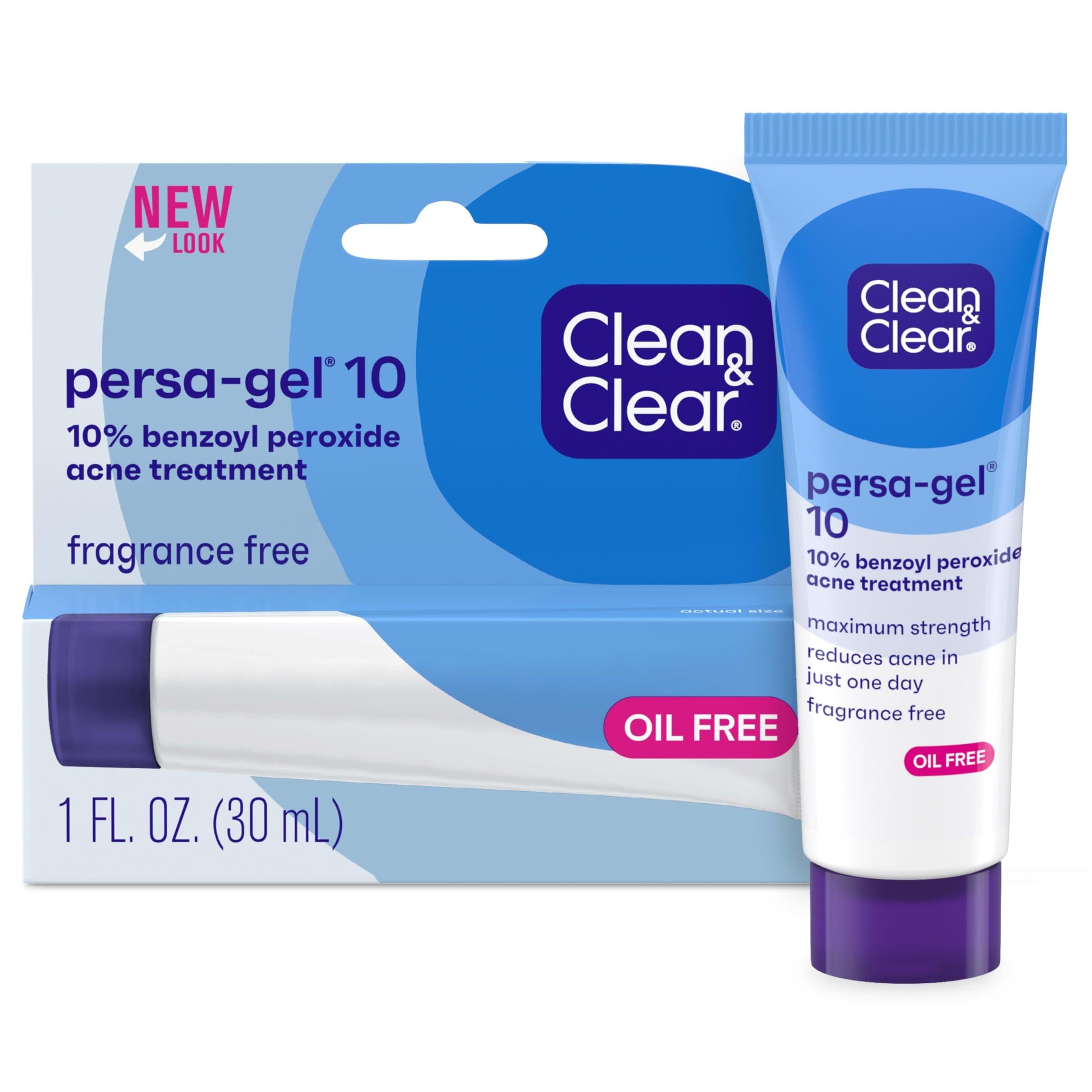 Clean & Clear Persa-Gel 10 Oil-Free Acne Spot Treatment with Maximum Strength 10% Benzoyl Peroxide, Topical Pimple Cream & Gel Medication for Face, Fragrance-Free, 1 fl. oz, 1 Pack WHITE 1 Ounce (Pack of 1)