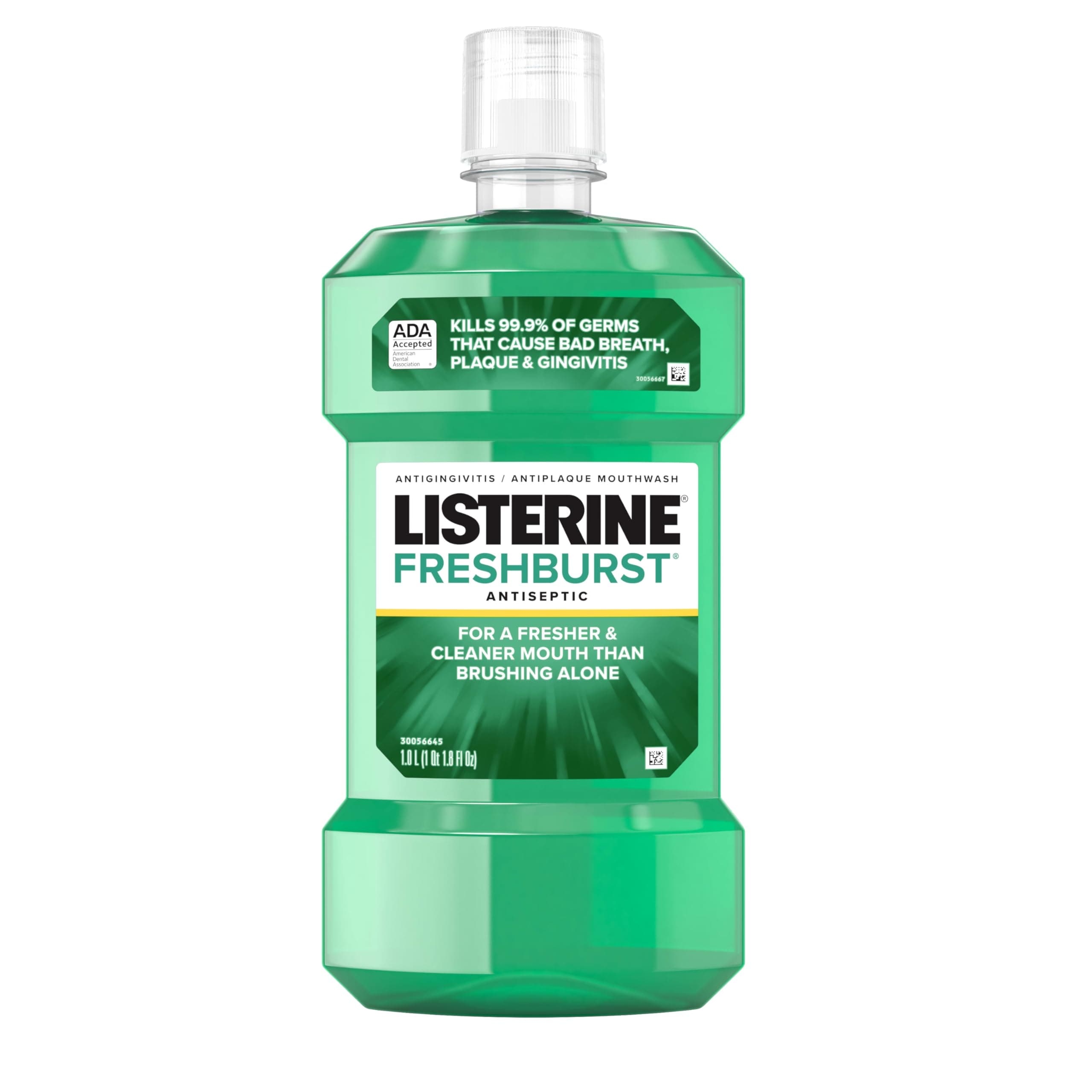 Listerine Freshburst Antiseptic Mouthwash for Bad Breath, Kills 99% of Germs That Cause Bad Breath & Fight Plaque & Gingivitis, ADA Accepted Mouthwash, Spearmint, 1 L 33.8 Fl Oz (Pack of 1)