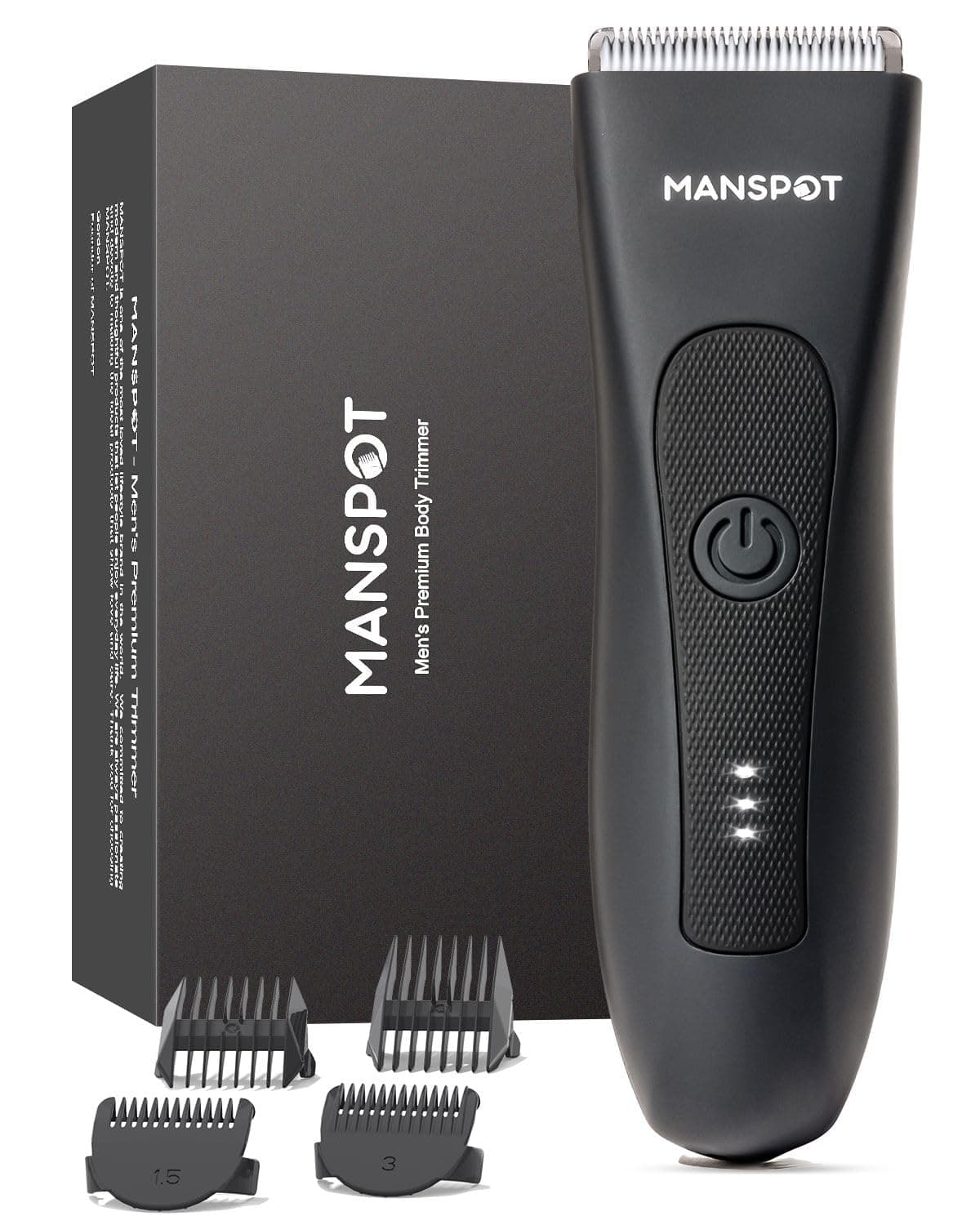MANSPOT Manscape Groin & Body Hair Trimmer for Men, Electric Ball Pubic Trimmer Shaver,Manscape Kit with 4 Guard,Replaceable Ceramic Blade Heads,Waterproof Wet/Dry Shaver,90 Minutes Shaving Black