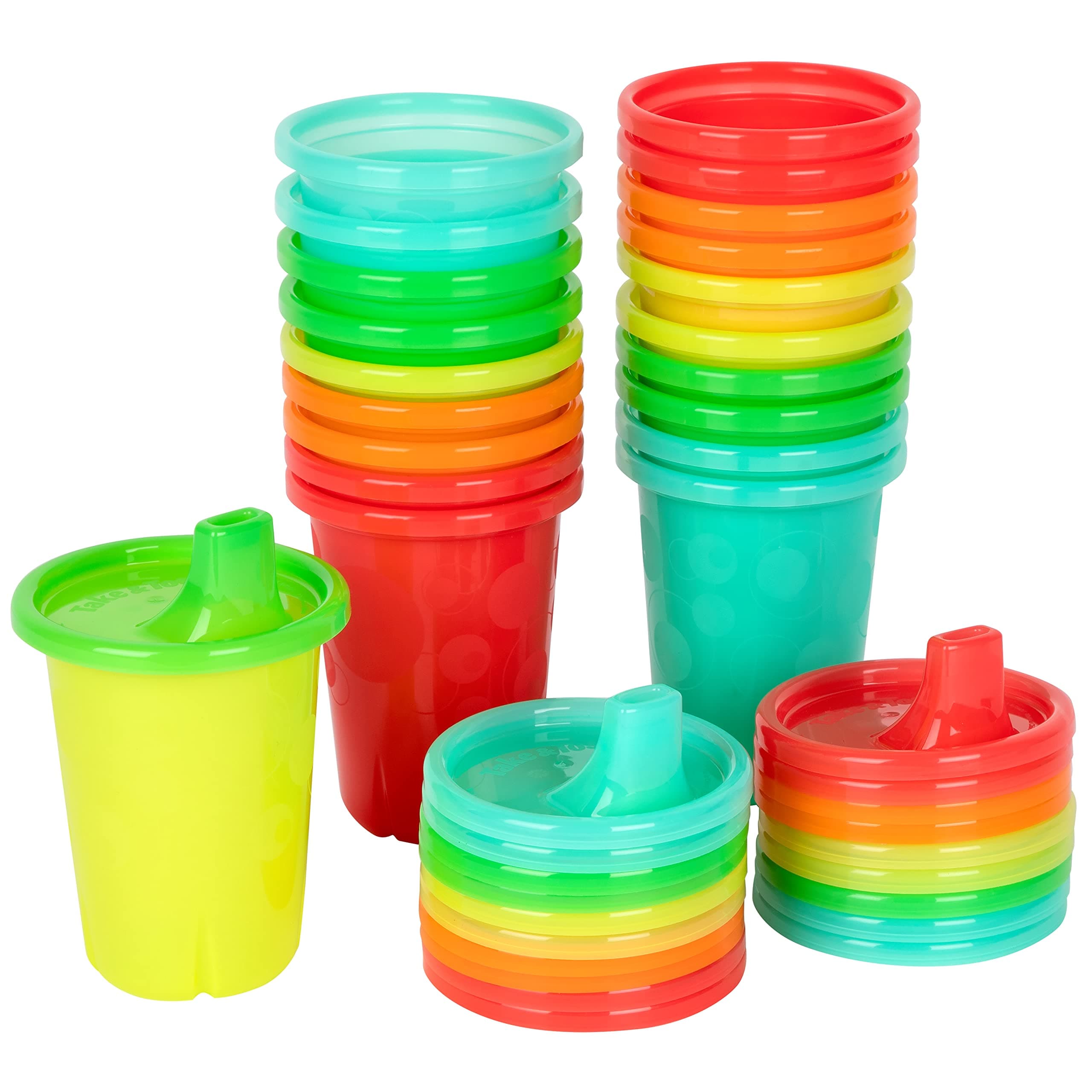 The First Years Take & Toss Spill Proof Sippy Cups - Rainbow Party Pack - Reusable Toddler Cups - Kids Cups and Snap On Lids for Ages 9 Months and Up - 20 Count Rainbow Sippy Cups 10 Ounces
