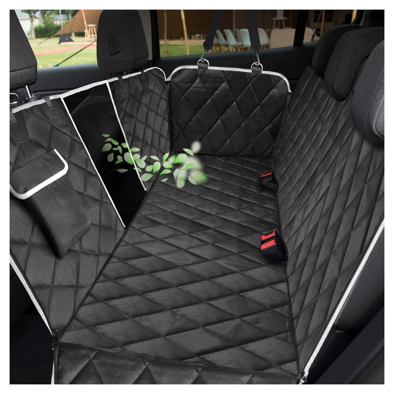 AULDEY Dog Car Seat Cover, Waterproof with Mesh Window and Storage Pocket, Durable Scratchproof Nonslip Dog Car Hammock with Universal Size Fits for Cars/Trucks/SUV (DCSC-11)