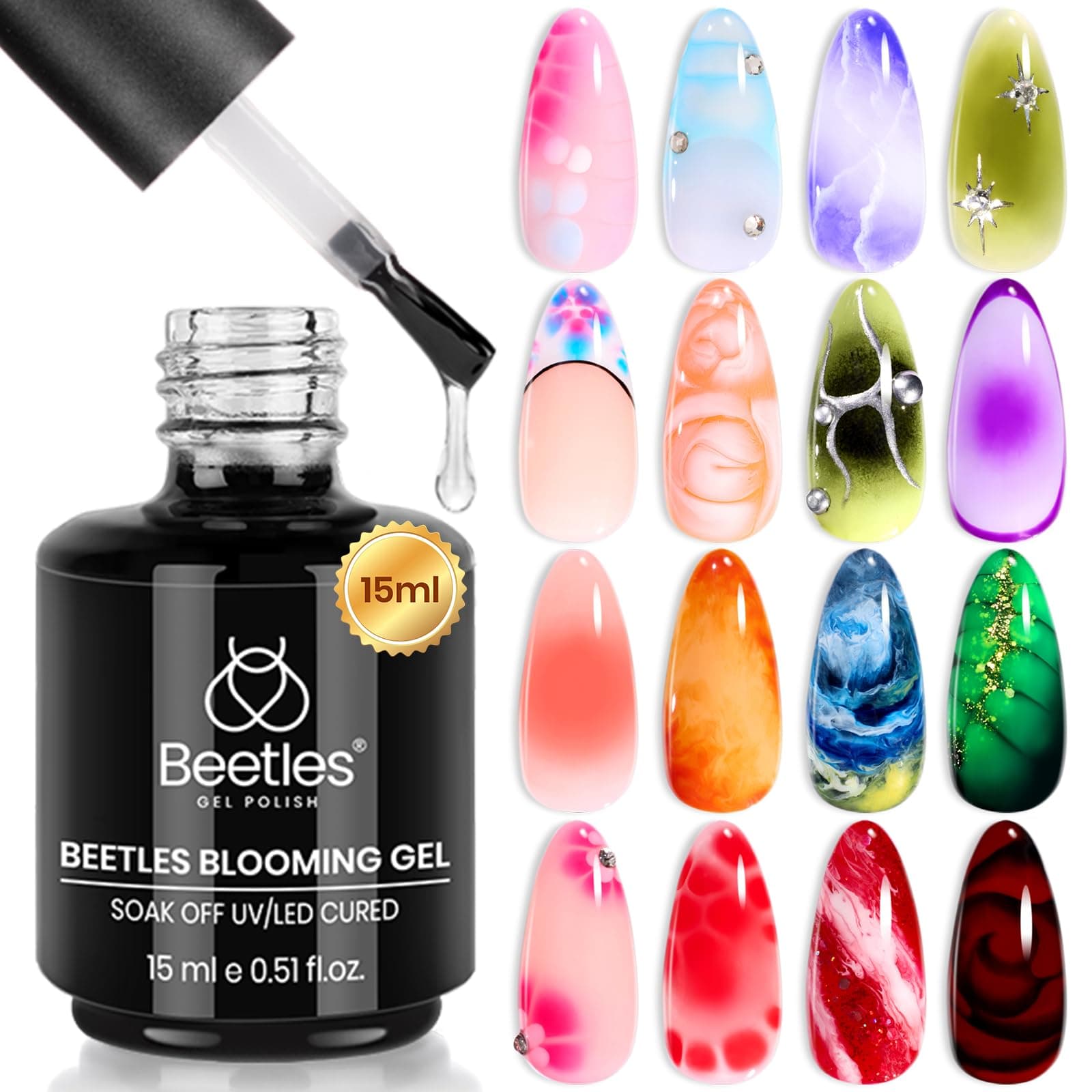 Beetles Blooming Gel 15ml Clear Uv Led Blossom Christmas Nails Gel Polish for Spreading Effect Marble Natural Stone Watercolor Floral Print Soak off Diy Nail Art Design Manicure Gift for Women 0-0-Blooming Nail Gel