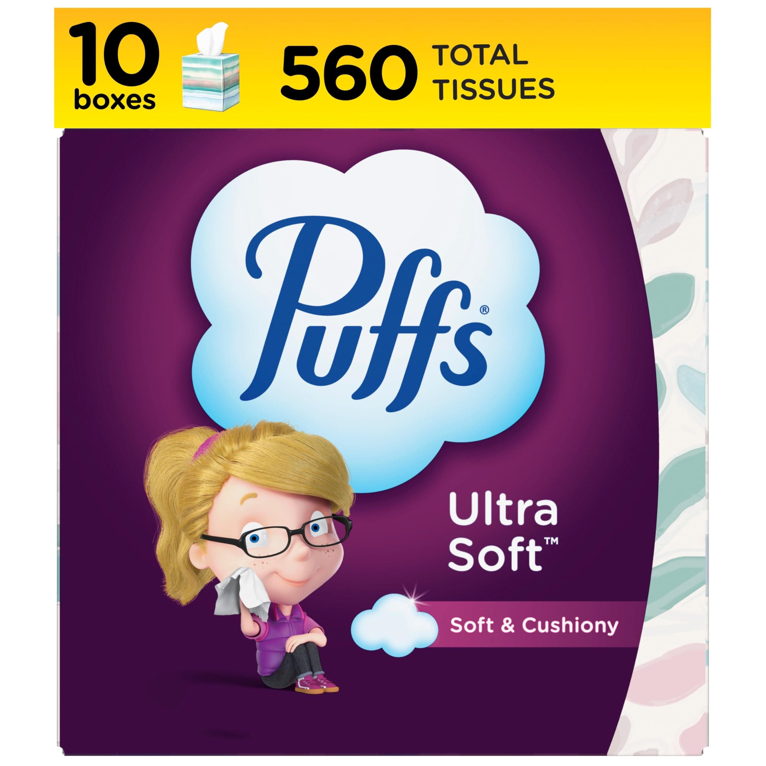 Puffs Ultra Soft Non-Lotion Tissues, 10 Cubes, 56 Tissues Per Box 56 Count (Pack of 10)