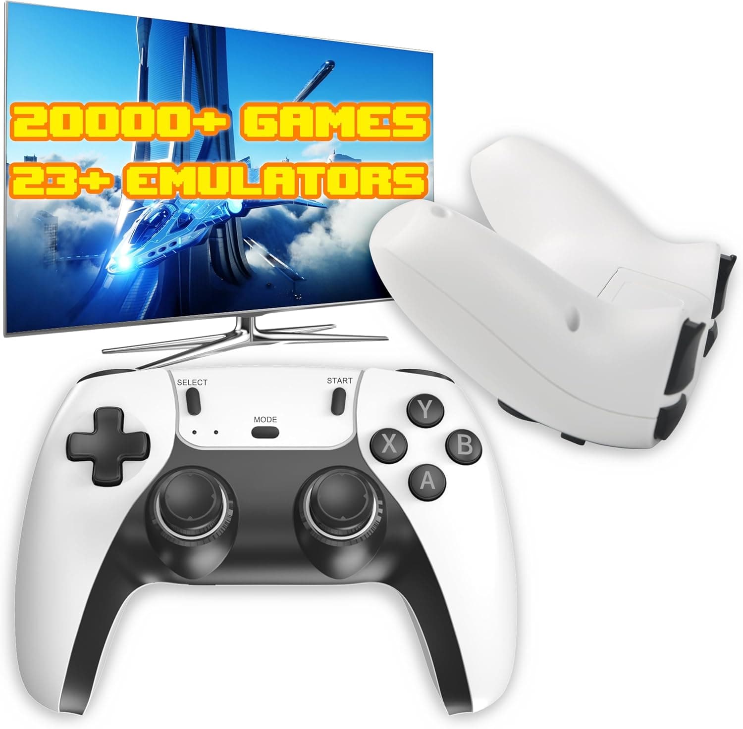 Youngwants Plug & Play Video Game Console with 20000+ Games, Retro Game Console with 23+ Emulators Classic Games, Dual Controllers Birthday Gifts for Boys & Girls,4K HDMI TV Games WHITE 20000 GAMES