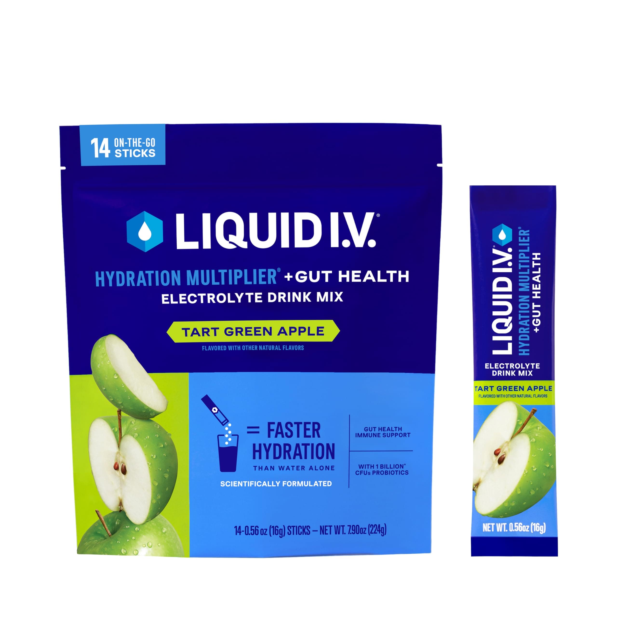 Liquid I.V.® Hydration Multiplier® + Probiotic Kombucha - Tart Green Apple - Hydration Powder Packets | Electrolyte Drink Mix | Easy Open Single-Serving Stick | Non-GMO | 14 Servings (Pack of 1) 0.56 Ounce (Pack of 14)