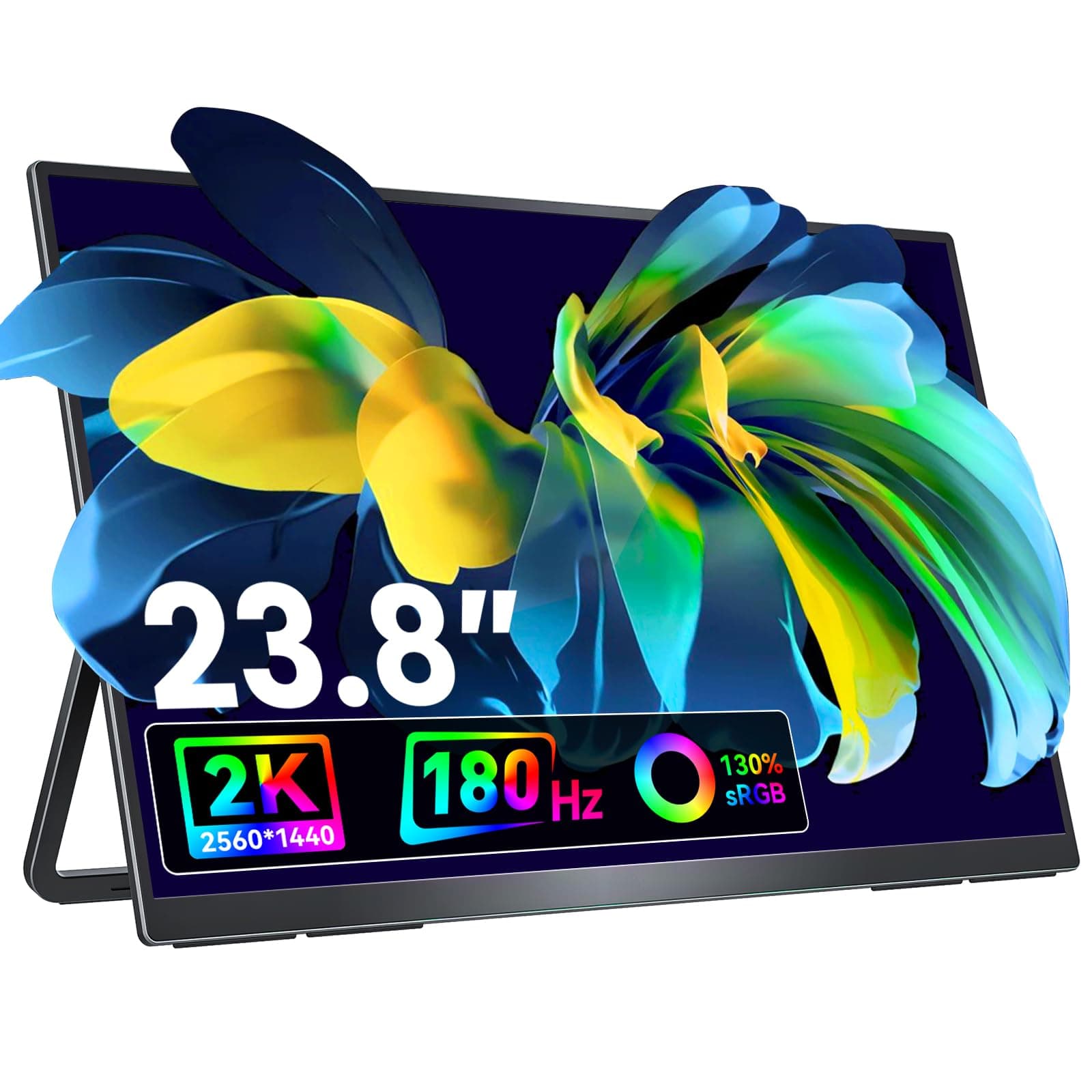 VisionOwl Large Portable Monitor 23.8-Inch 2K QHD 180Hz Refresh Rate Laptop Monitor, 130% sRGB, IPS Panel, USB-C & HDMI for Laptop, PC, Mac, PS5, Xbox, Built-in Kickstand, Speakers, VESA Mountable 23.8-inch 180Hz
