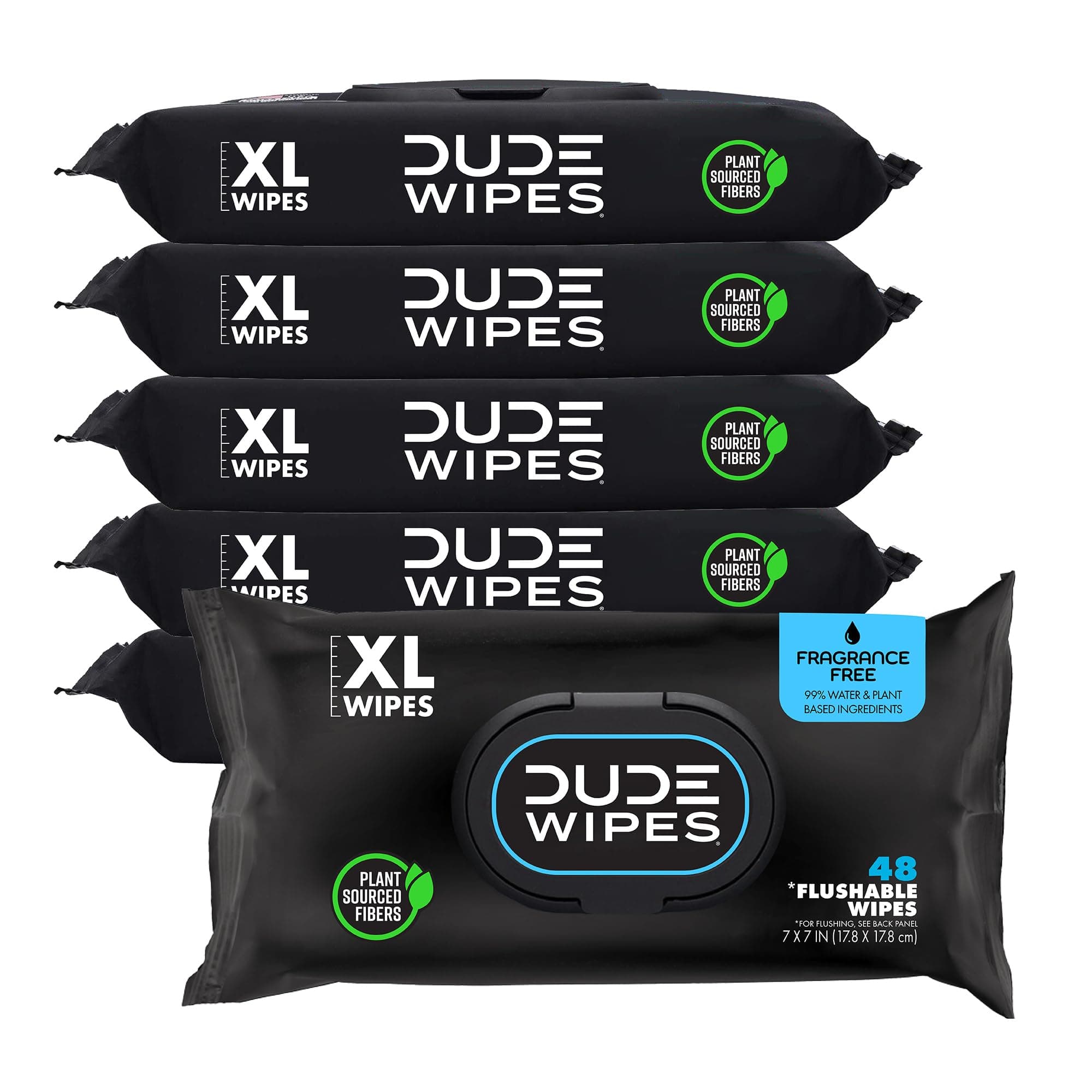 DUDE Wipes - Flushable Wipes - 6 Pack, 288 Wipes - Unscented Extra-Large Adult Wet Wipes - Vitamin-E & Aloe - Septic and Sewer Safe Fragrance Free 48 Count (Pack of 6)