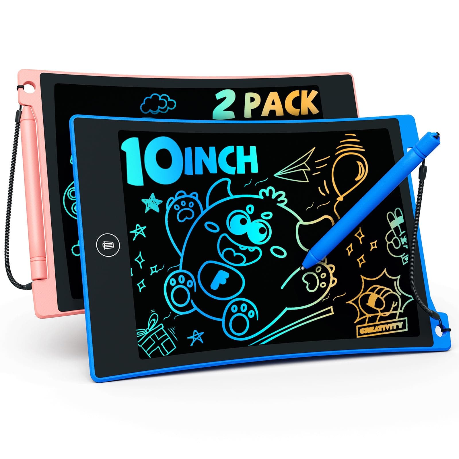 TEKFUN Kids Toys,10in 2 Pack LCD Writing Tablet Coloring Doodle Drawing Board Pad for Kids with Stylus, Car Trip Educational Toys Easter Toys Birthday Gift for Toddlers 3 4 5 6 7 Girls Boys 10 inch Blue+pink