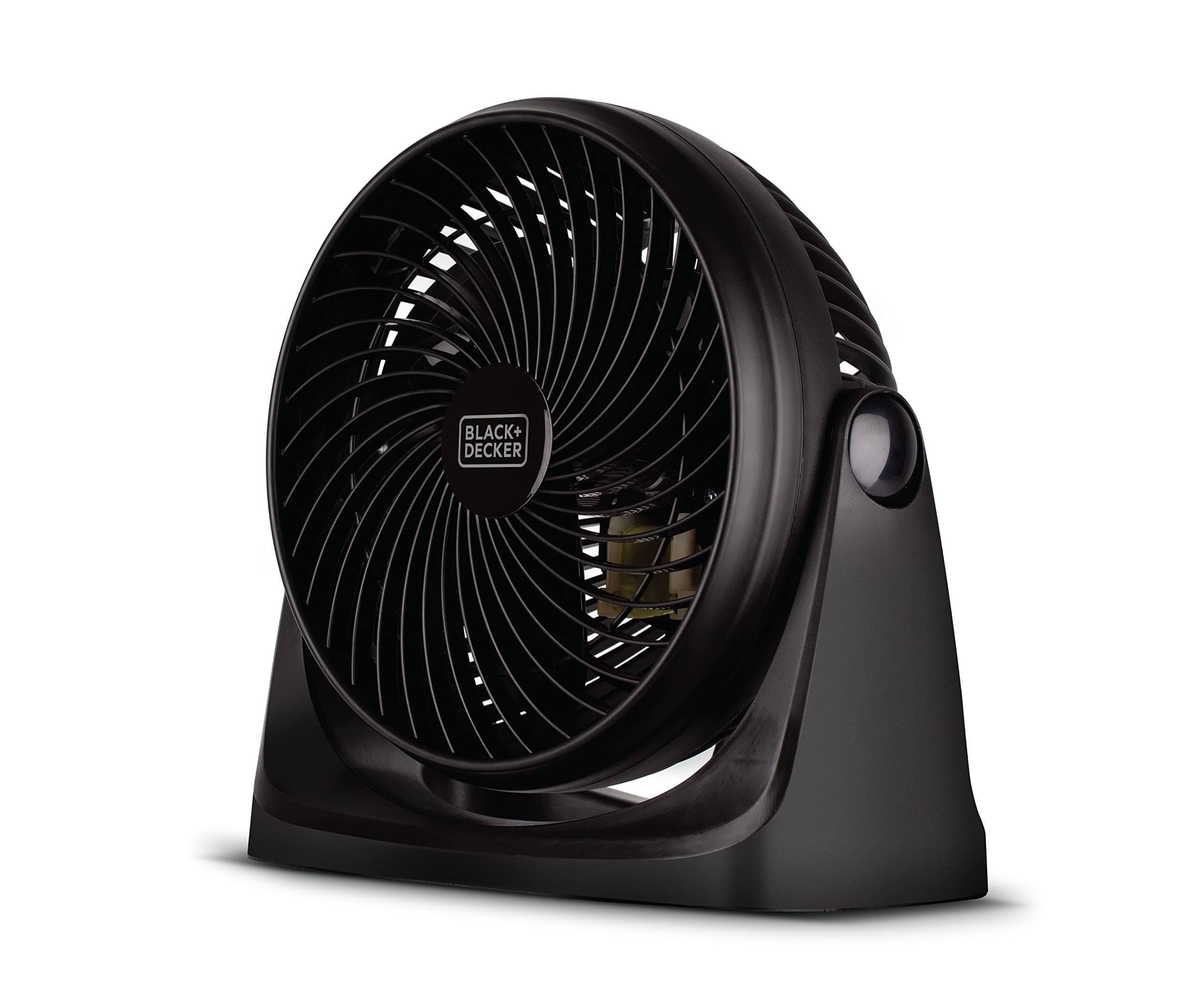BLACK+DECKER 7-Inch Portable Turbo Fan, 3-Speed Settings, Desktop Personal Cooling for Table with 90° Tilt Angle Fan Head, Lightweight for Bedroom or Office, BFTU107, Black Black Turbo Fan