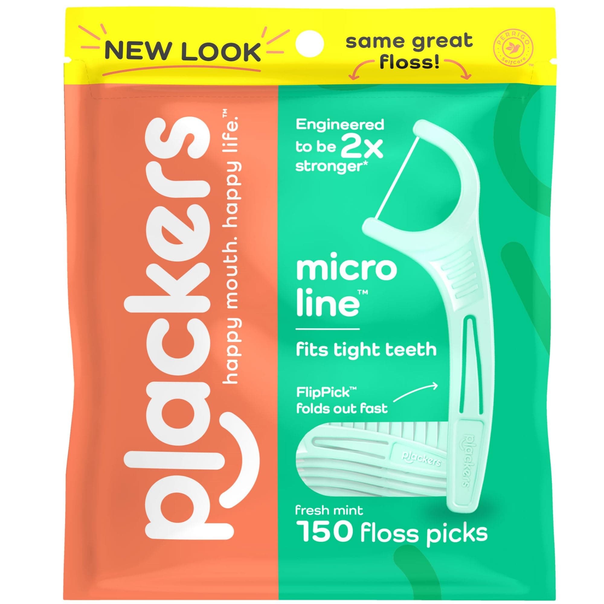 Plackers Micro Line Dental Floss Picks, Fold-Out FlipPick, Tuffloss, Easy Storage with Sure-Zip Seal, Fresh Mint Flavor, 150 Count 150 Count (Pack of 1) Floss Picks