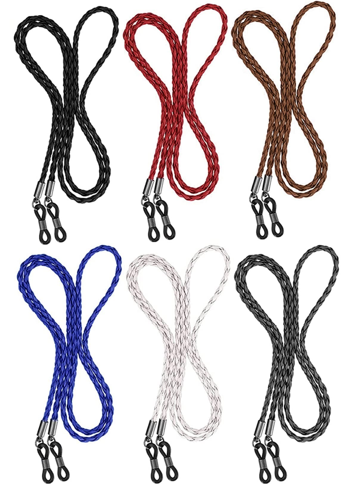 BILIONE Eyeglass Strap, 6Pcs Premium Glasses Holder Chains, Multicolor Eyewear Retainer for Women Men and Kids Black, Red, Brown, Blue, White, Gray