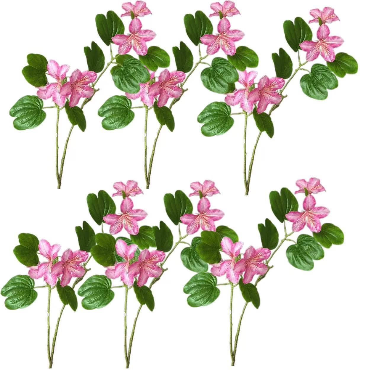 6PCS Realistic Bauhinia Flower Spray with Foliage, Artificial Beautiful Flower for Home Wedding Party Arrangement, Table Centerpiece(Pink)