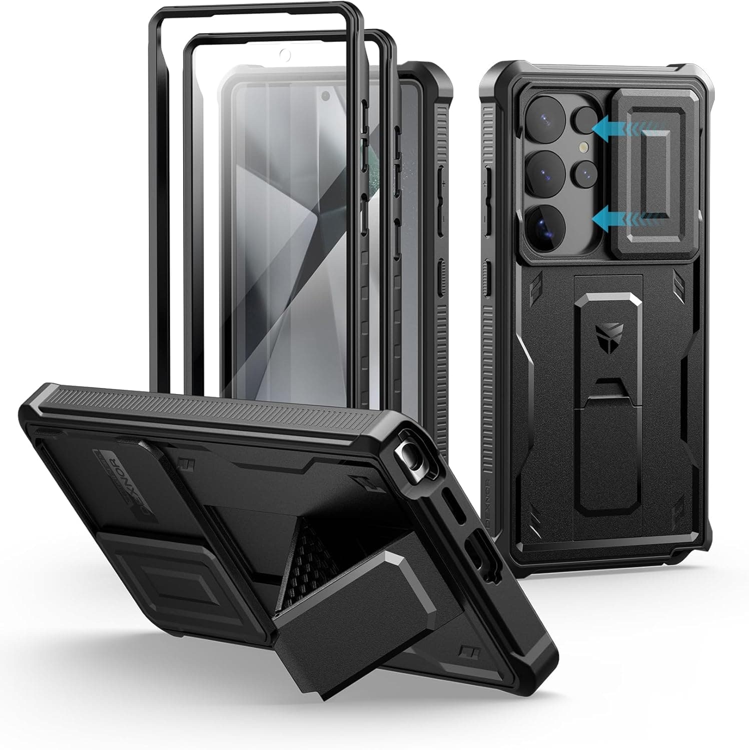 Dexnor for Samsung Galaxy S25 Ultra Case with Built-in Slide Camera Cover & Screen Protector & Kickstand, Heavy-Duty Shockproof Rugged Case Full-Body Bumper Cover for Galaxy S25 Ultra(2025),Black Samsung Galaxy S25 Ultra Black