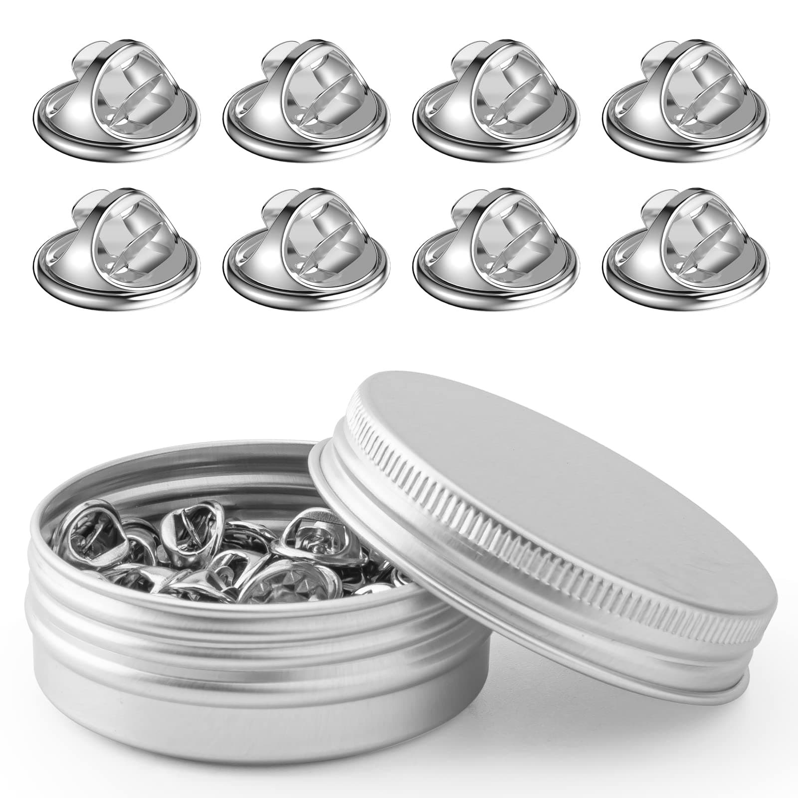 50PCS Metal Locking Pin Backs, Pin Keepers Locking Clasp, Badge Insignia Pin Backs Replacement (Silver) nickel