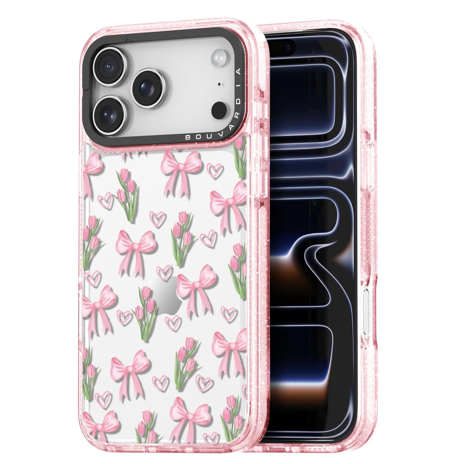 Bouvardia for iPhone 17 Pro Max Case, Cute Girly Design for Women & Girls, Protective & Aesthetic, Pink Frame - Bows & Flowers - Tulips iPhone 17 Pro Max Bows & Tulips