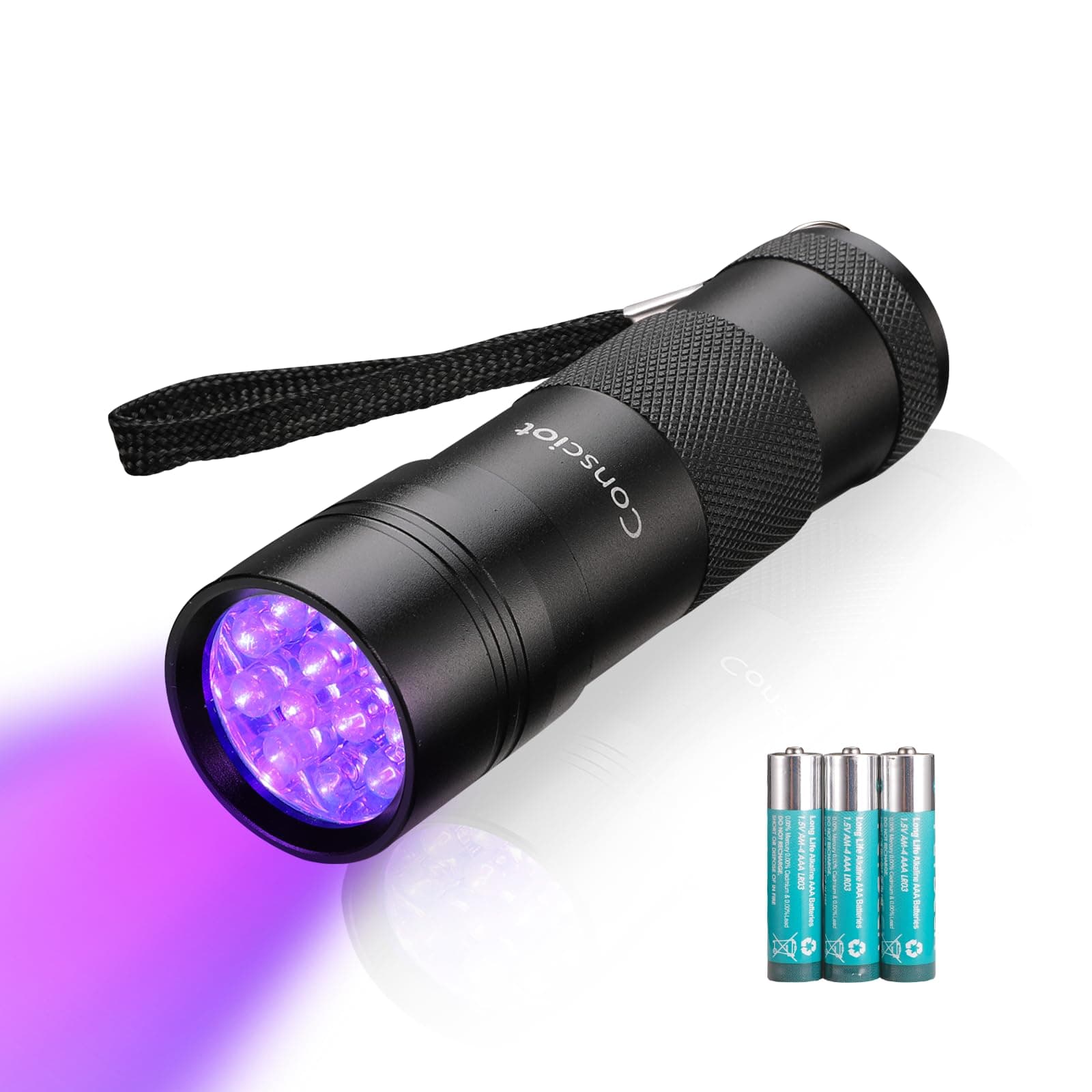 UV Flashlight Black Light, Consciot 12 LED 395nm Ultraviolet Blacklight, Portable Mini Torch Light Pet Urine Detector for Dog/Cat Urine, Dry Stains, Bed Bug, Matching with Pet Odor Eliminator 12 LED UV 1