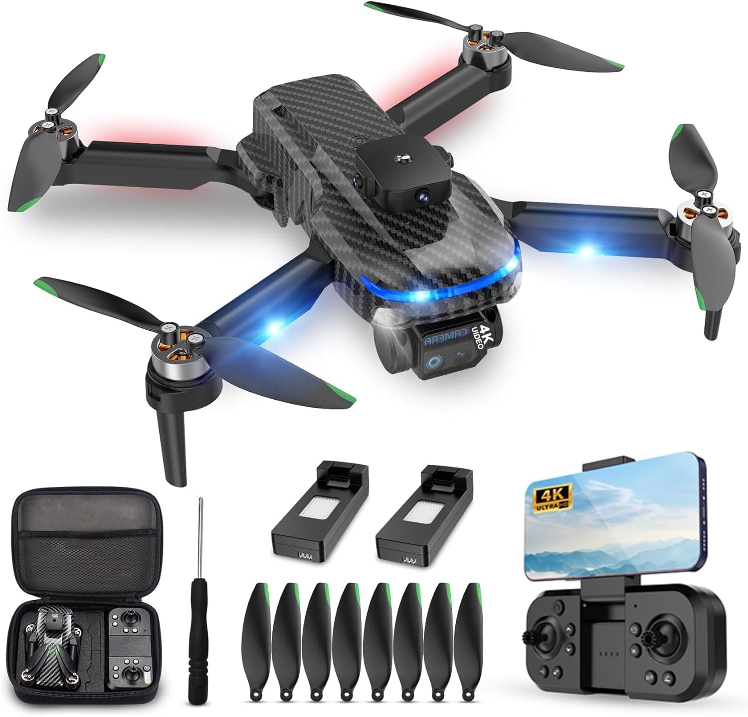 MSMV Drones for Adults with Emergency Stop,4K Drones with Camera for Kids, Headless Mode, 360° Flips, Carrying Case & 2 Batteries,Wireless RC Toys for Boys Girls-Black