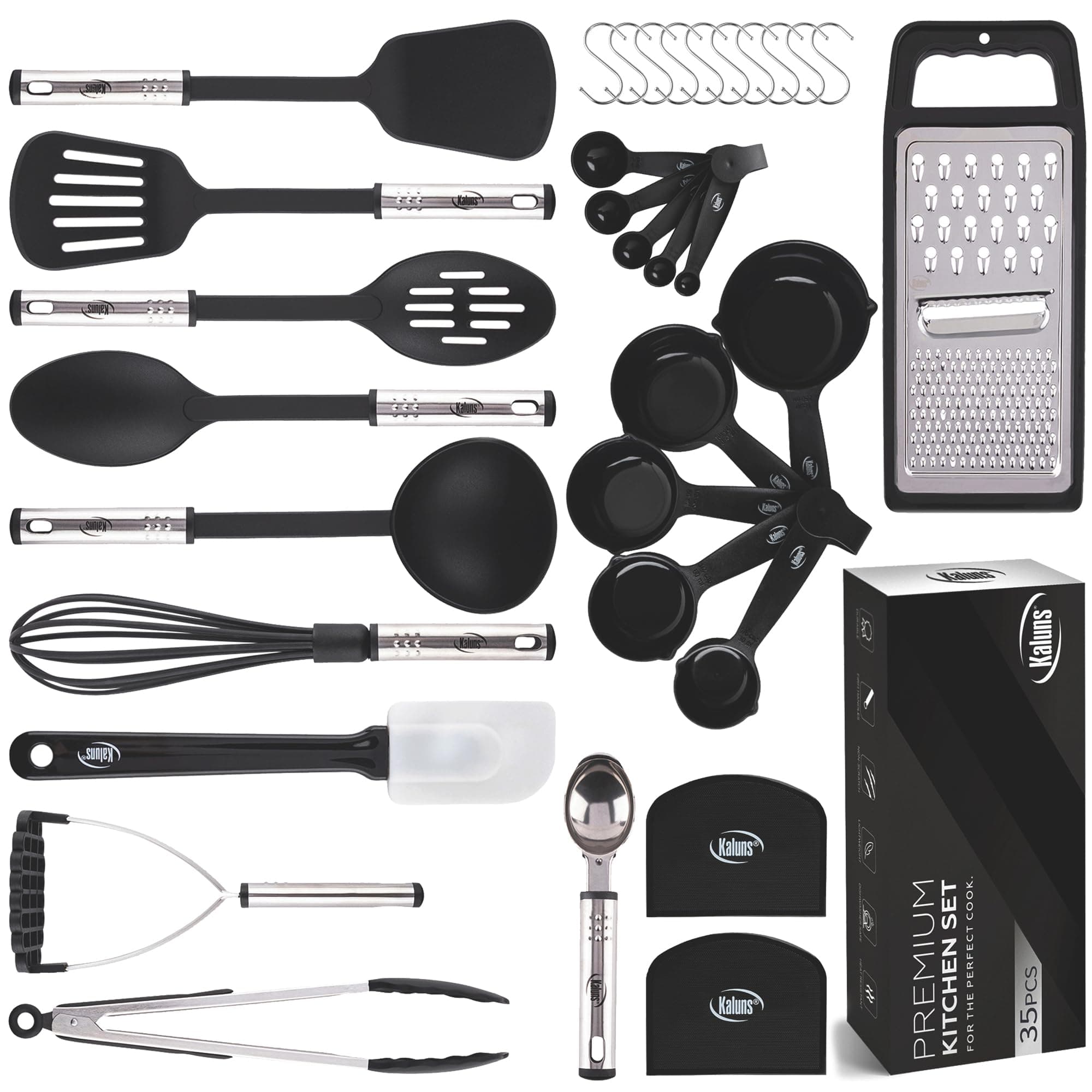 Kitchen Utensils Set 35 PCS Cooking Utensils Set, Nonstick and Heat Resistant Nylon Stainless Steel Silicone Spatula Set - Kitchen Gadgets Home Essentials Kitchen Accessories, Apartment Must Haves Black
