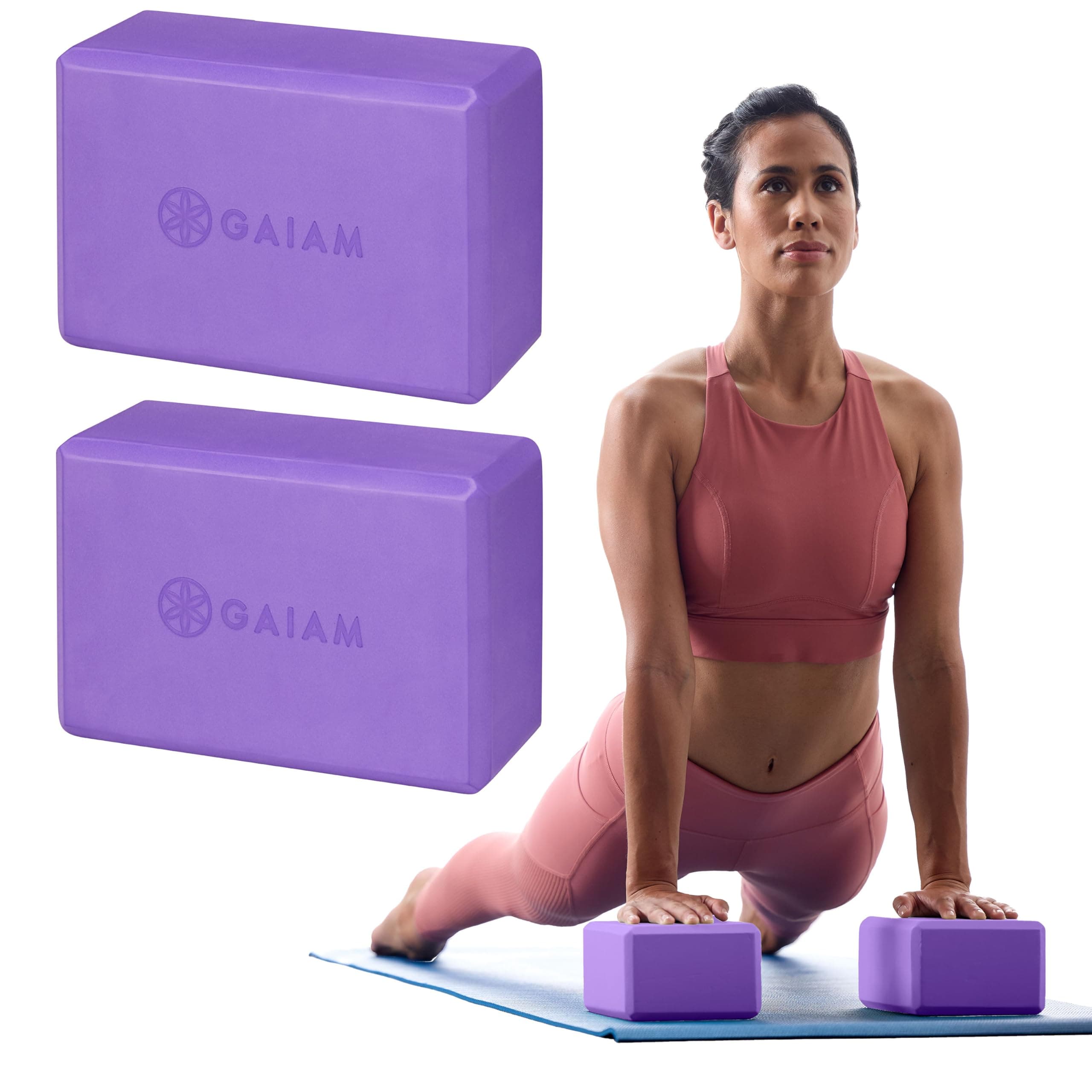 Gaiam Yoga Block - Supportive Latex-Free Eva Foam - Soft Non-Slip Surface with Beveled Edges for Yoga, Pilates, Meditation - Yoga Accessories for Stability, Balance, Deepen Stretches 2 Blocks Deep Purple