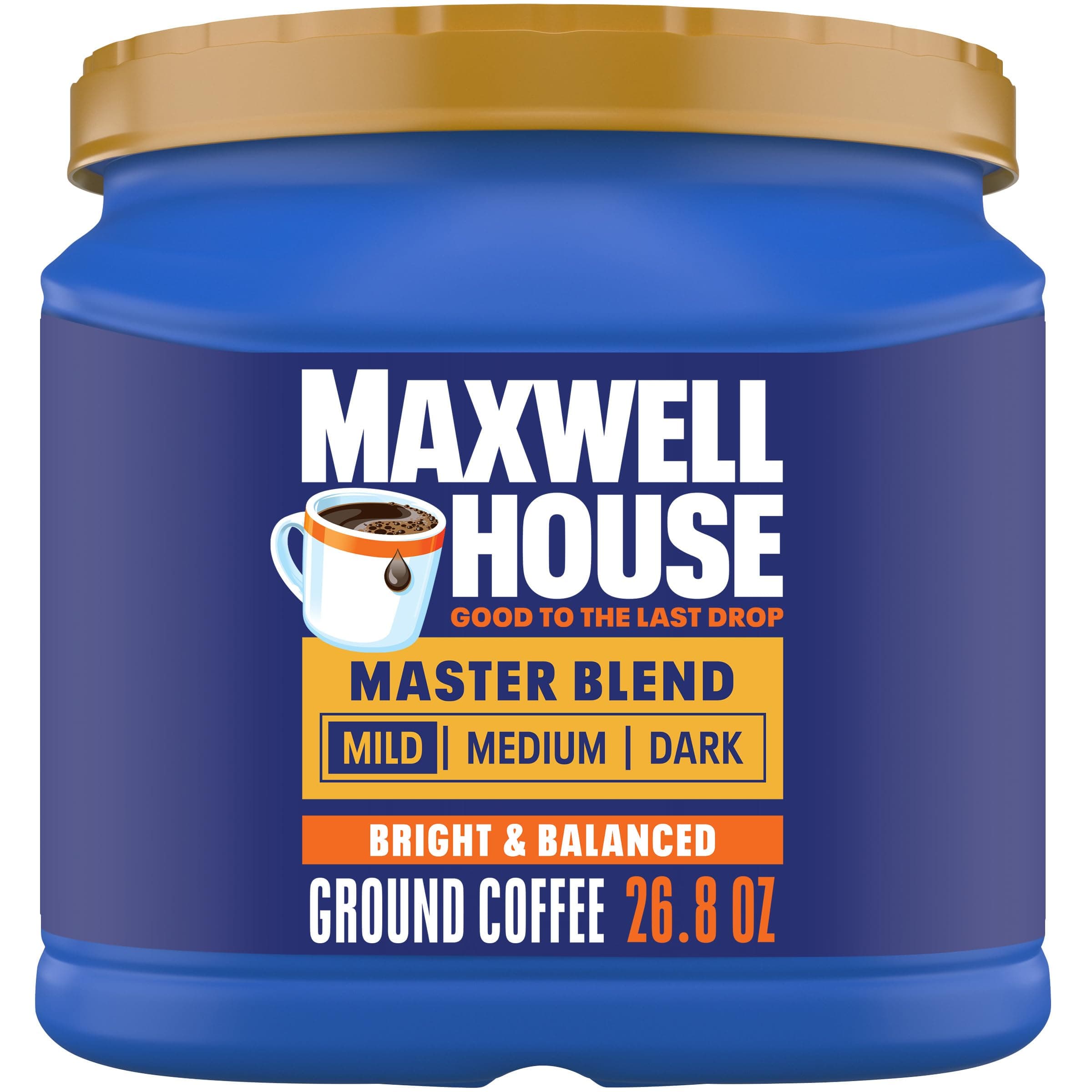 Maxwell House Master Blend Mild Roast Ground Coffee, 26.8 oz Canister Master Blend 26.8 Ounce (Pack of 1)
