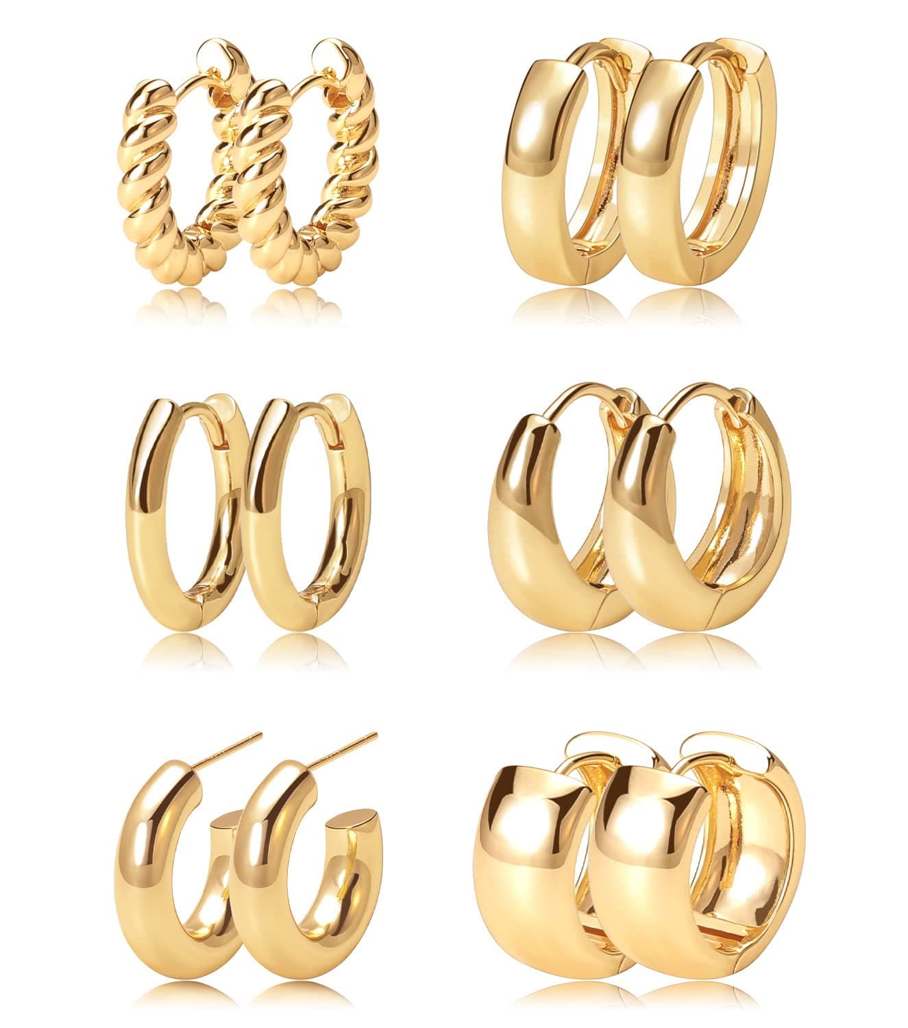 Gold Hoop Earrings Set 14k Real Gold Plated Huggie Earrings Hypoallergenic Chunky Twisted Thick Jewelry for Multiple Piercing Christmas Gift for Women gold hoop style01