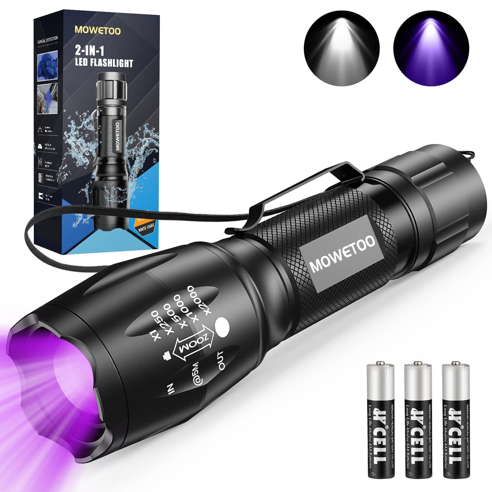 UV Flashlight, Portable Blacklight Flashlight, LED Torch with White and Ultraviolet Light Combo, Black Light Pet Urine Detector for Dog Cat Pee, ID Check, AC Leak, Bed Bug, Rocks, Resin 1