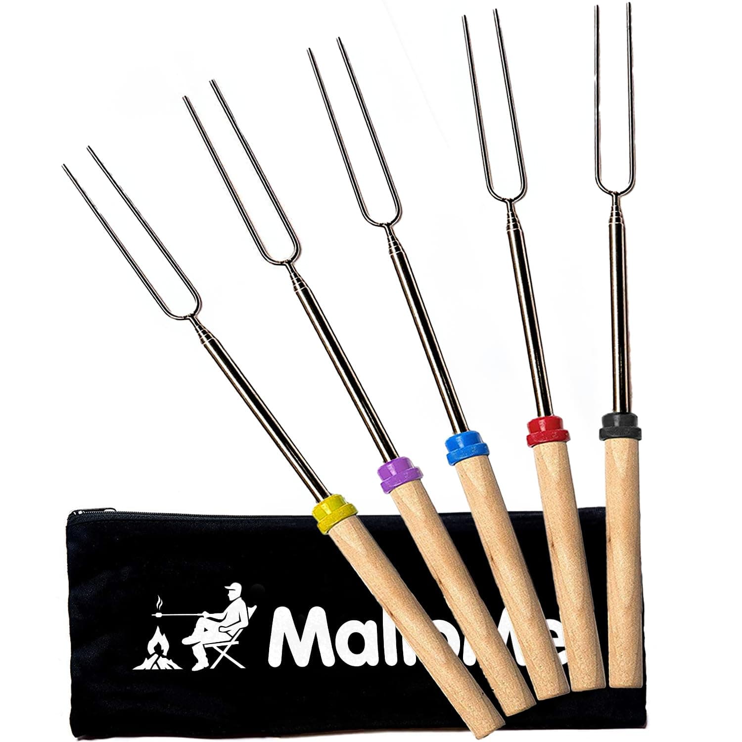 MalloMe Smores Sticks for Fire Pit Long - Marshmallow Roasting Sticks Smores Kit - Smore Skewers Hot Dog Fork Campfire Cooking Equipment, Camping Essentials S'mores Gear Outdoor Accessories 32" 5 Pack 5FORKSET