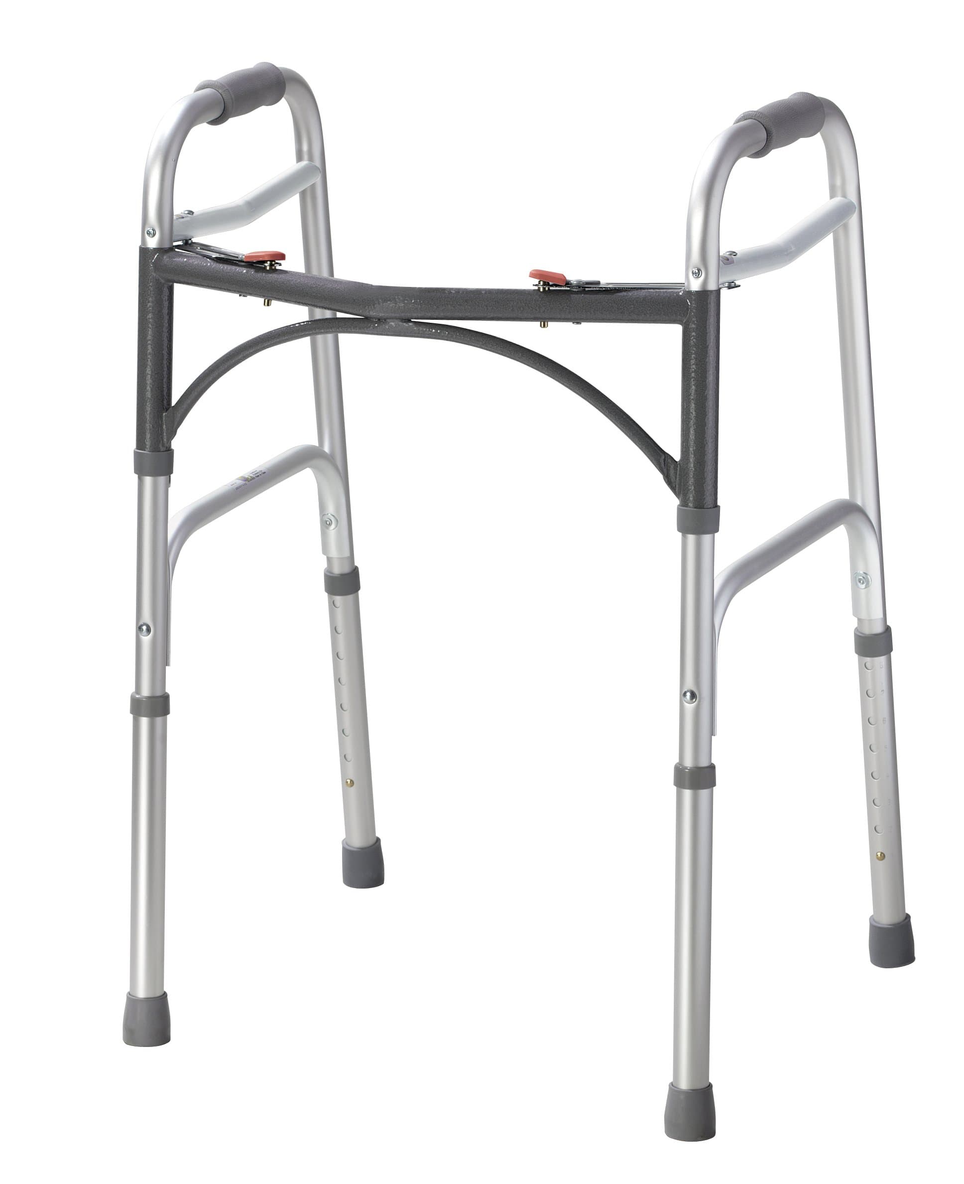 Drive Medical 2-Button Standard Foldable Walker for Seniors, Adults, and Disabled - Basic Walking Aid with Adjustable Legs - 350lb. Weight Capacity - Silver Silver Standard