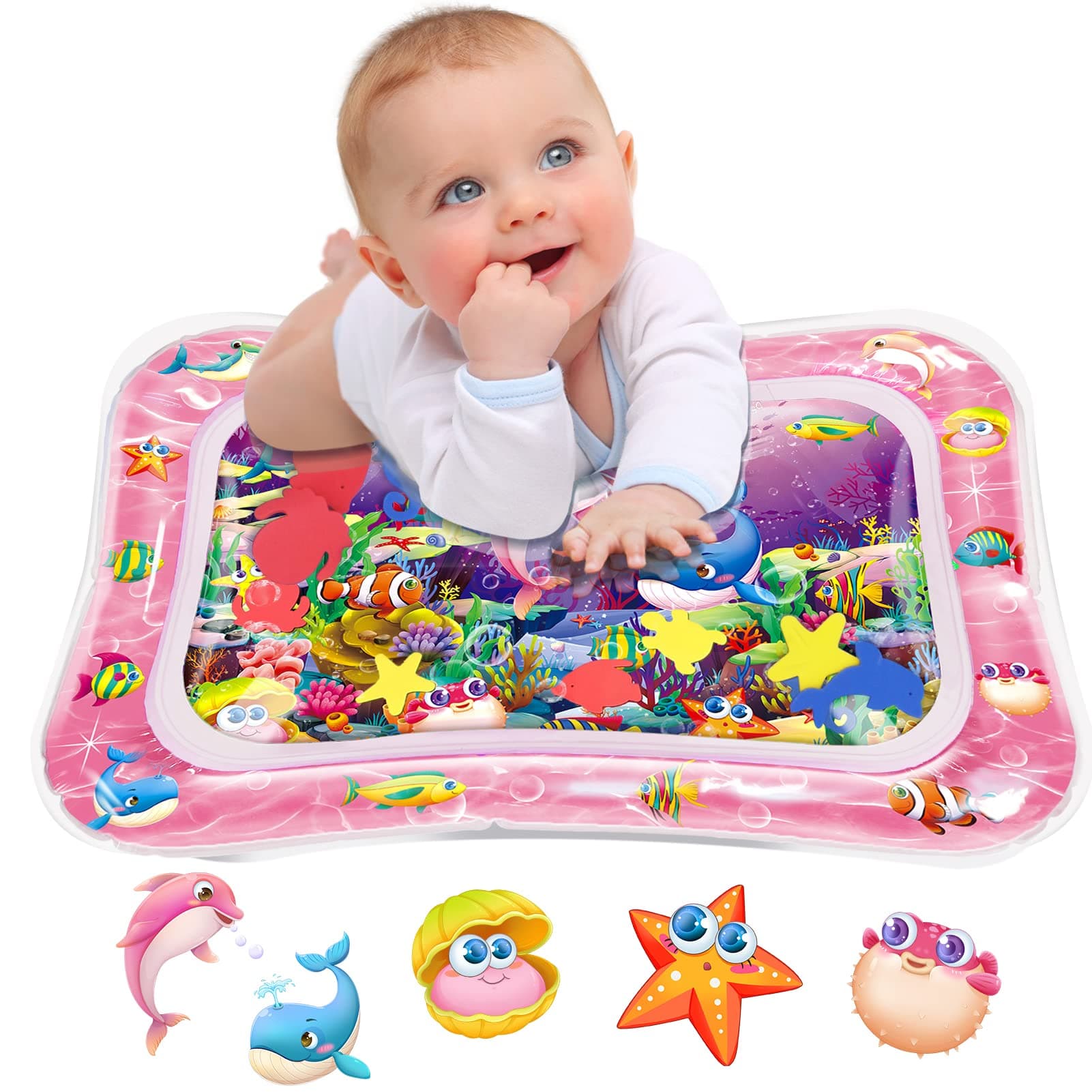 Infinno Tummy Time Water Mat for Babies, Baby Toys for 3 6 9 Months Girls and Boys Sensory Development, Great Gift Idea for Newborns Pink