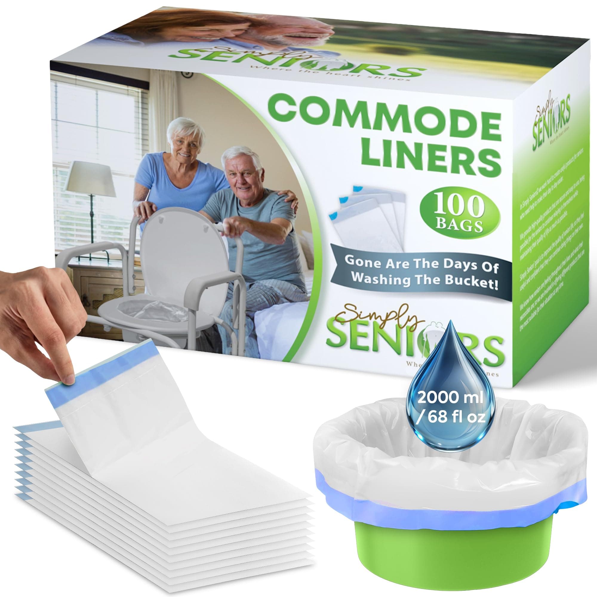 Commode Liners - 100 Strong Portable Commode Toilet Bags - Easy to Use Bedside Commode Liners - Bedside Toilet Potty Liners That Support Dignity of Seniors - No Buckets to Wash - NO Absorbent Pad Liners Pack of 100