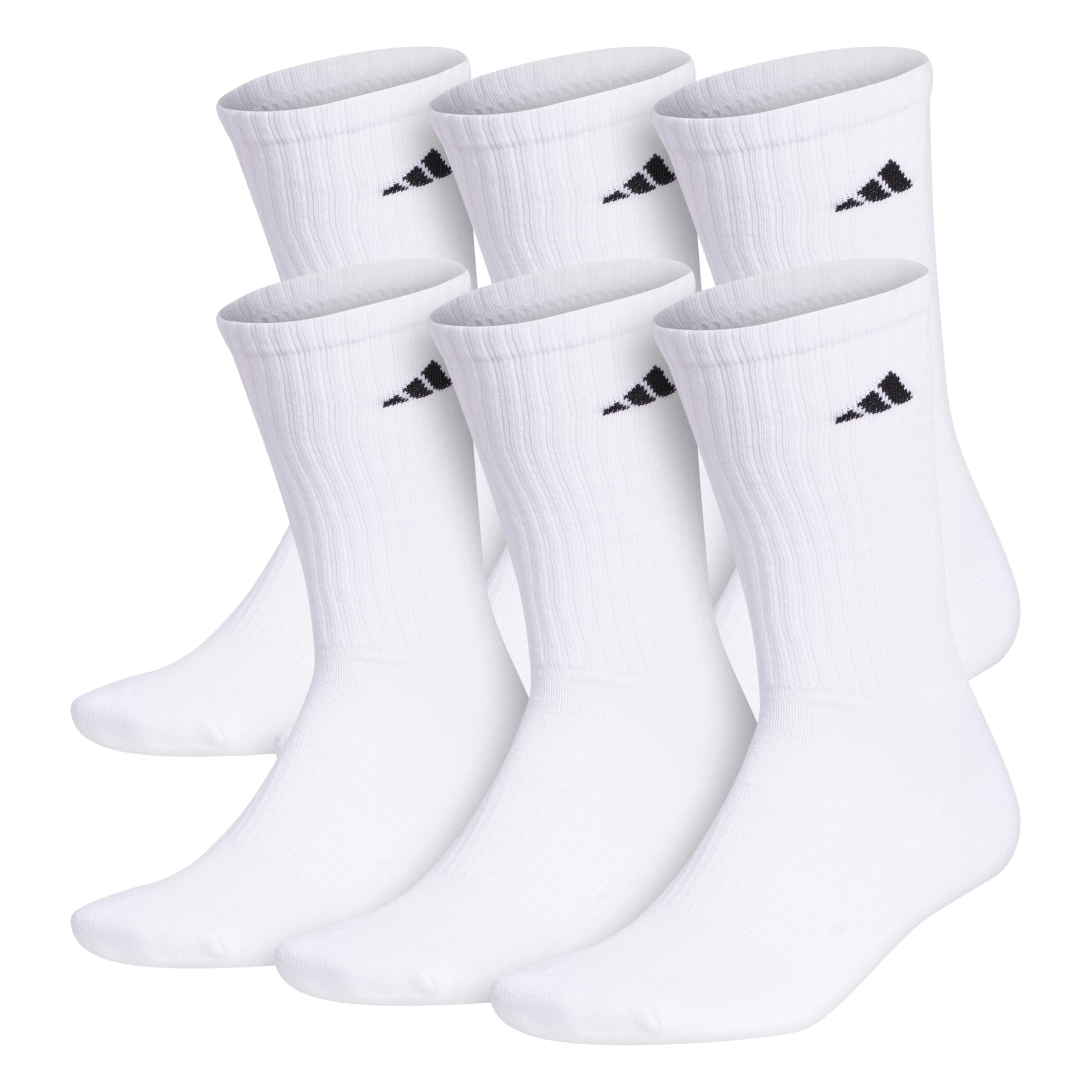 adidas mens Athletic Cushioned Crew Socks With Arch Compression for a Secure Fit (6-pair) Large White/Black